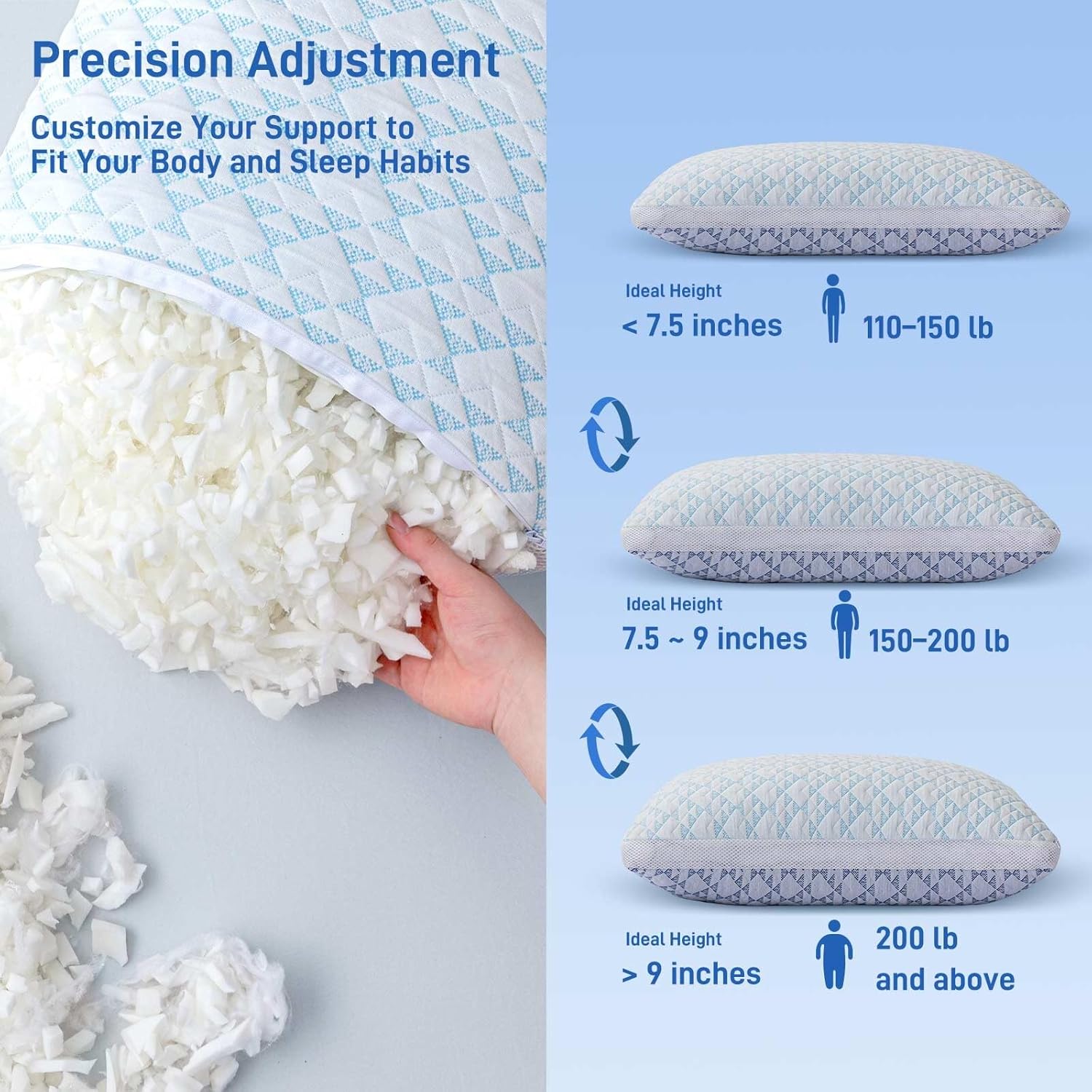 Ankwos Adjustable Shredded Memory Foam Bamboo Viscose Pillow