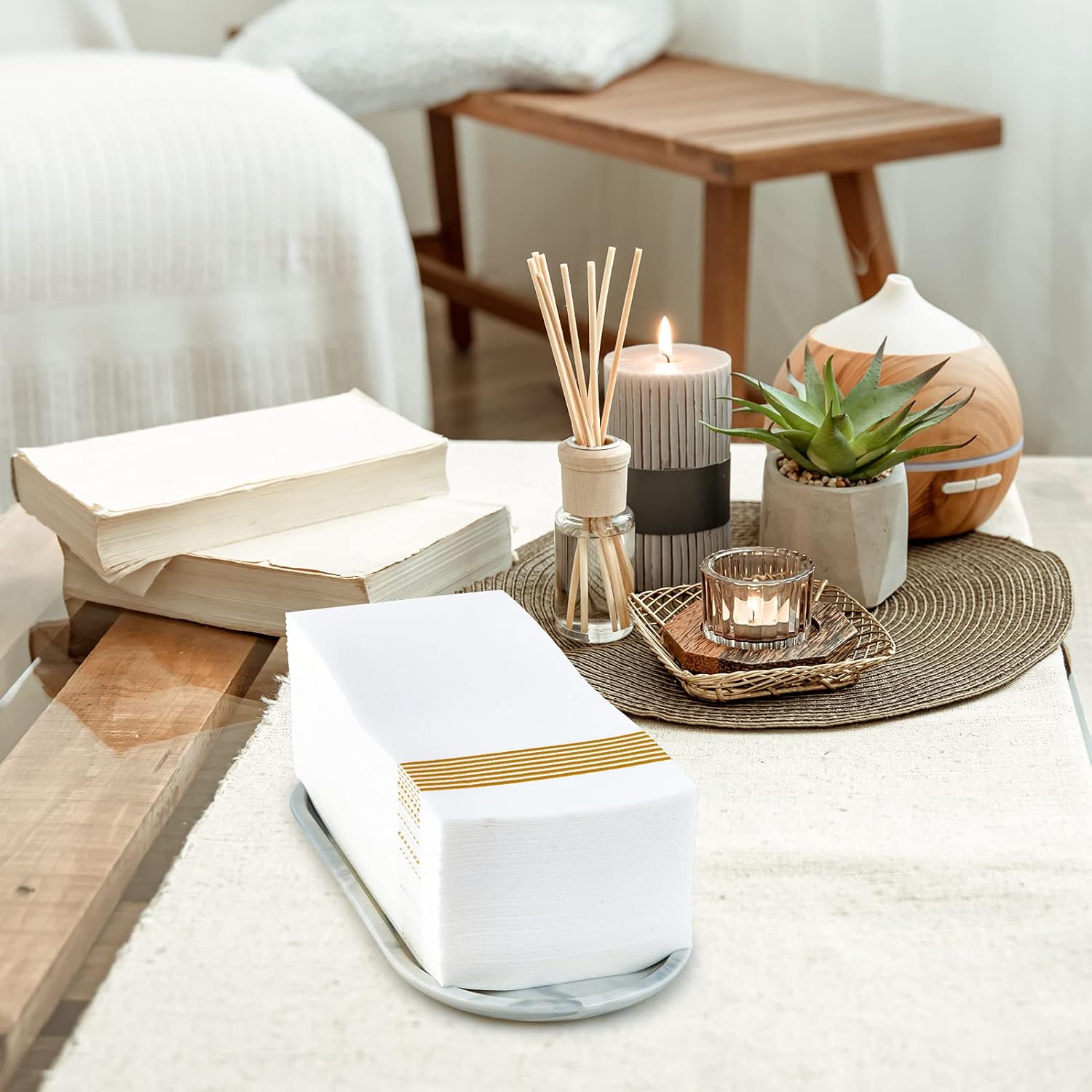 LITOPAK 200 Pack Gold Striped Paper Towels
