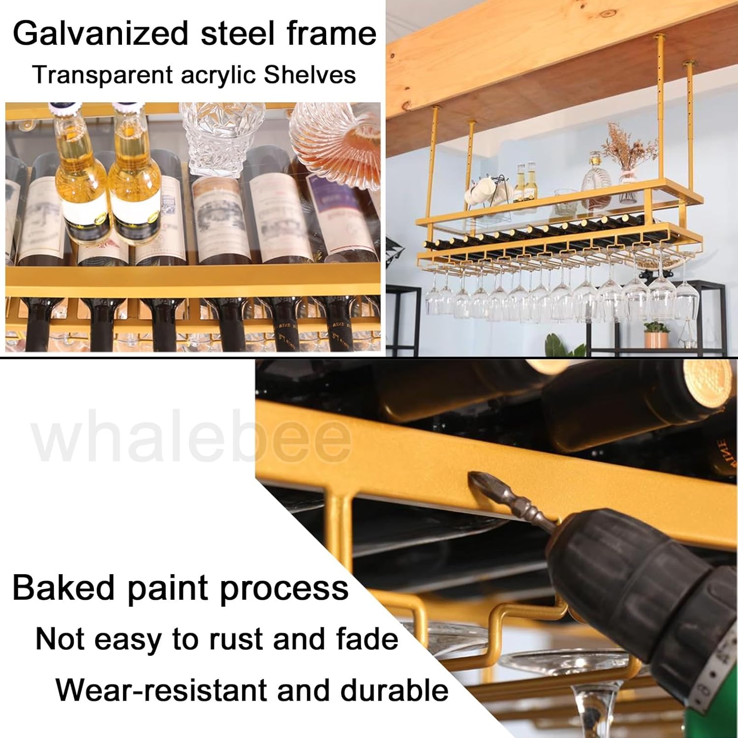 Whalebee Adjustable Wine Glass Rack for Home Storage