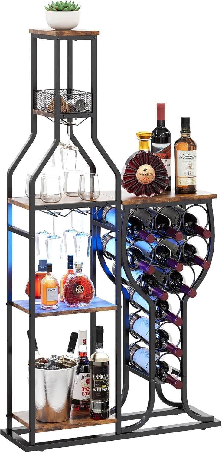 HavenlyYouth 5-Tier Freestanding Wine Cabinet with RGB Lighting 1