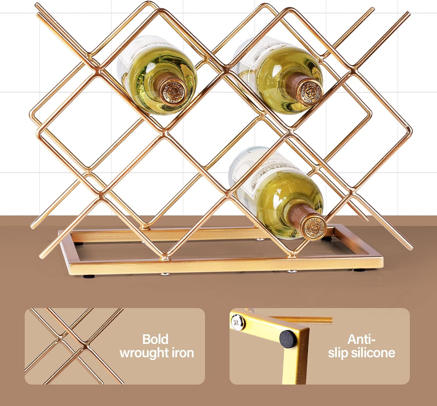Drincarier Modern Gold Wine Rack 10 Bottle Countertop Stand