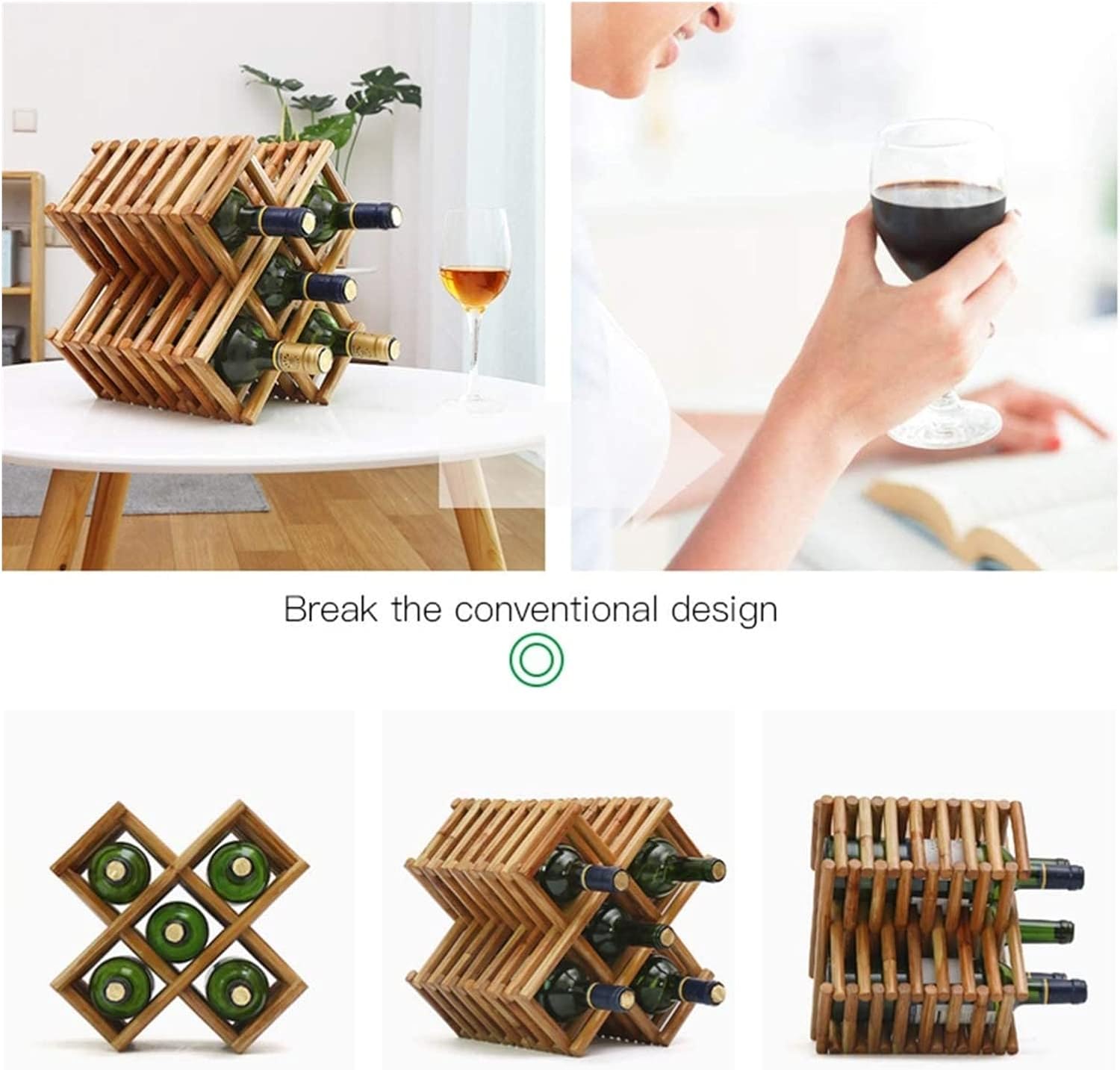 ALDEPO Freestanding Wine Rack 8 Bottles Rustic Wooden Storage Display