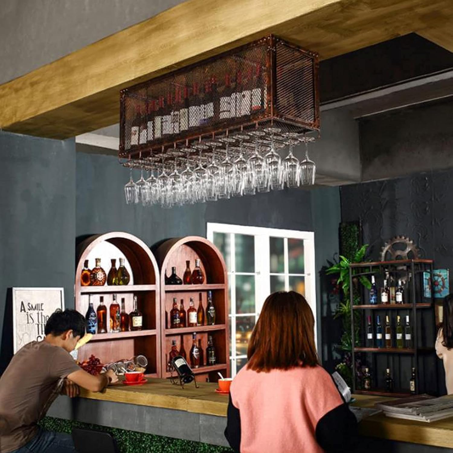 Wall-Mounted Wine Rack with Upside-Down Glass Holders