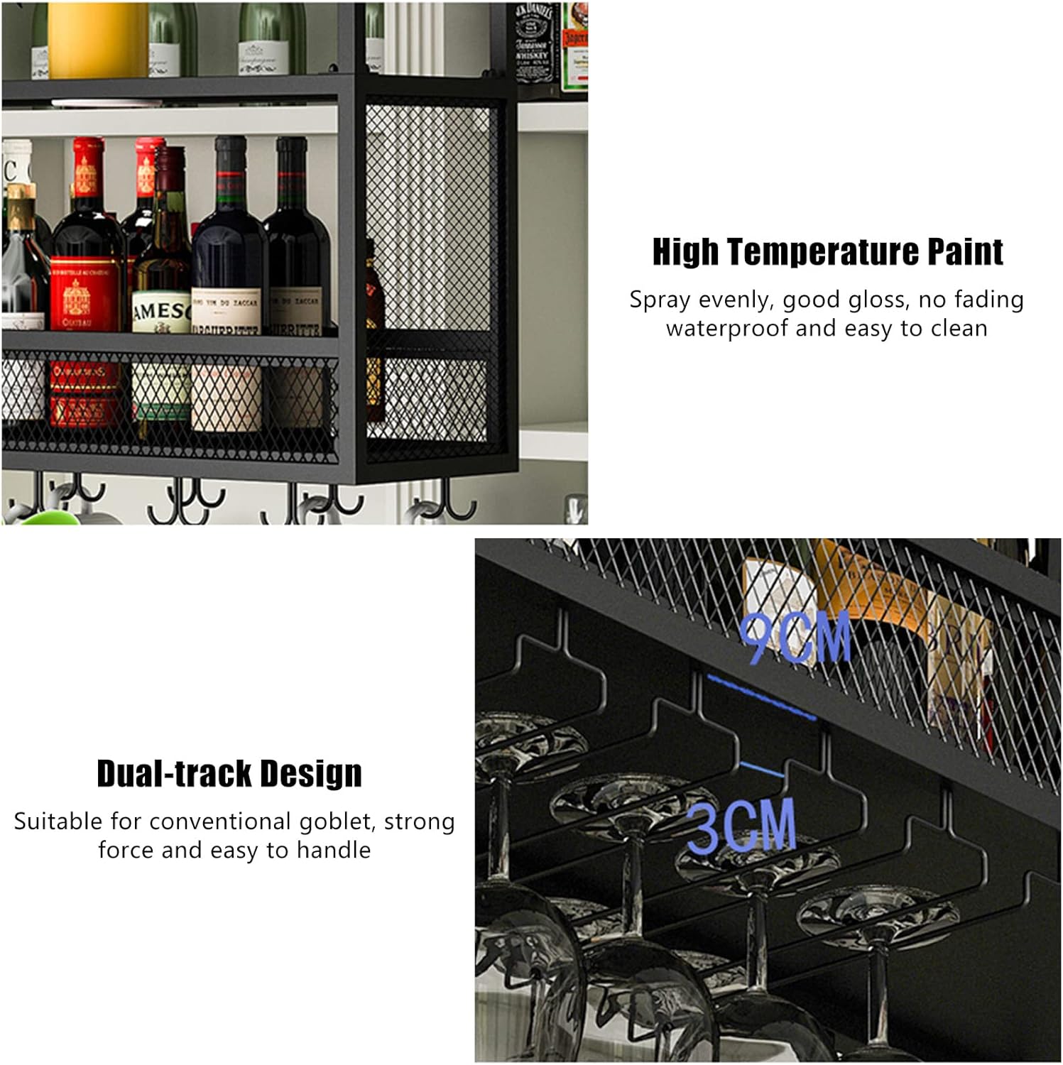 LUCEAE Industrial Hanging Wine Rack with Lights Bar Ceiling Mounted 10030Cm