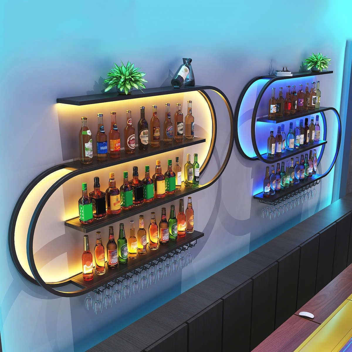 RAJYQODIS Wall Mounted Wine Rack 4-Tier Black Industrial