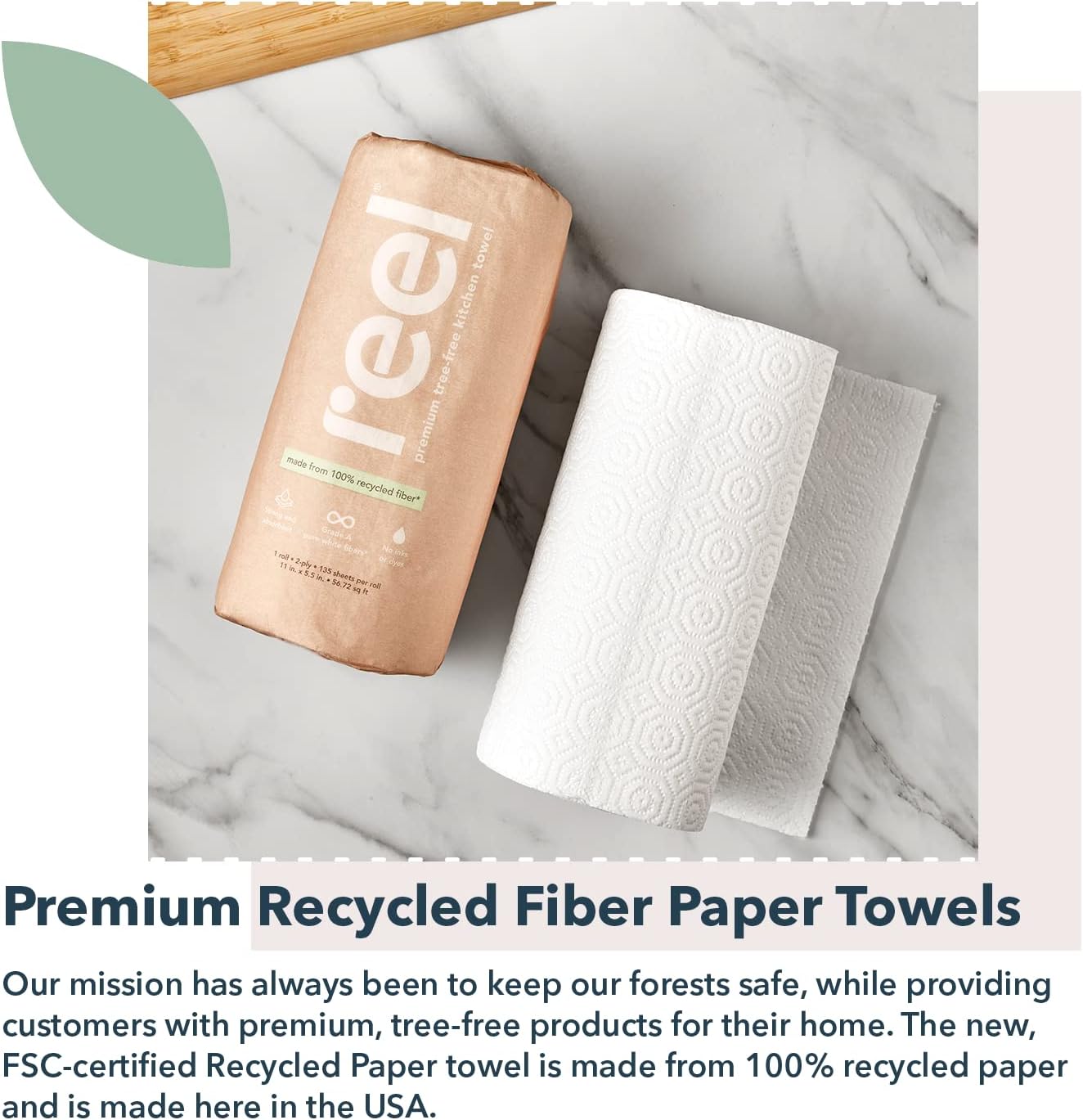 Reel Premium Recycled Paper Towels - 12 Rolls 2-Ply Tree-Free