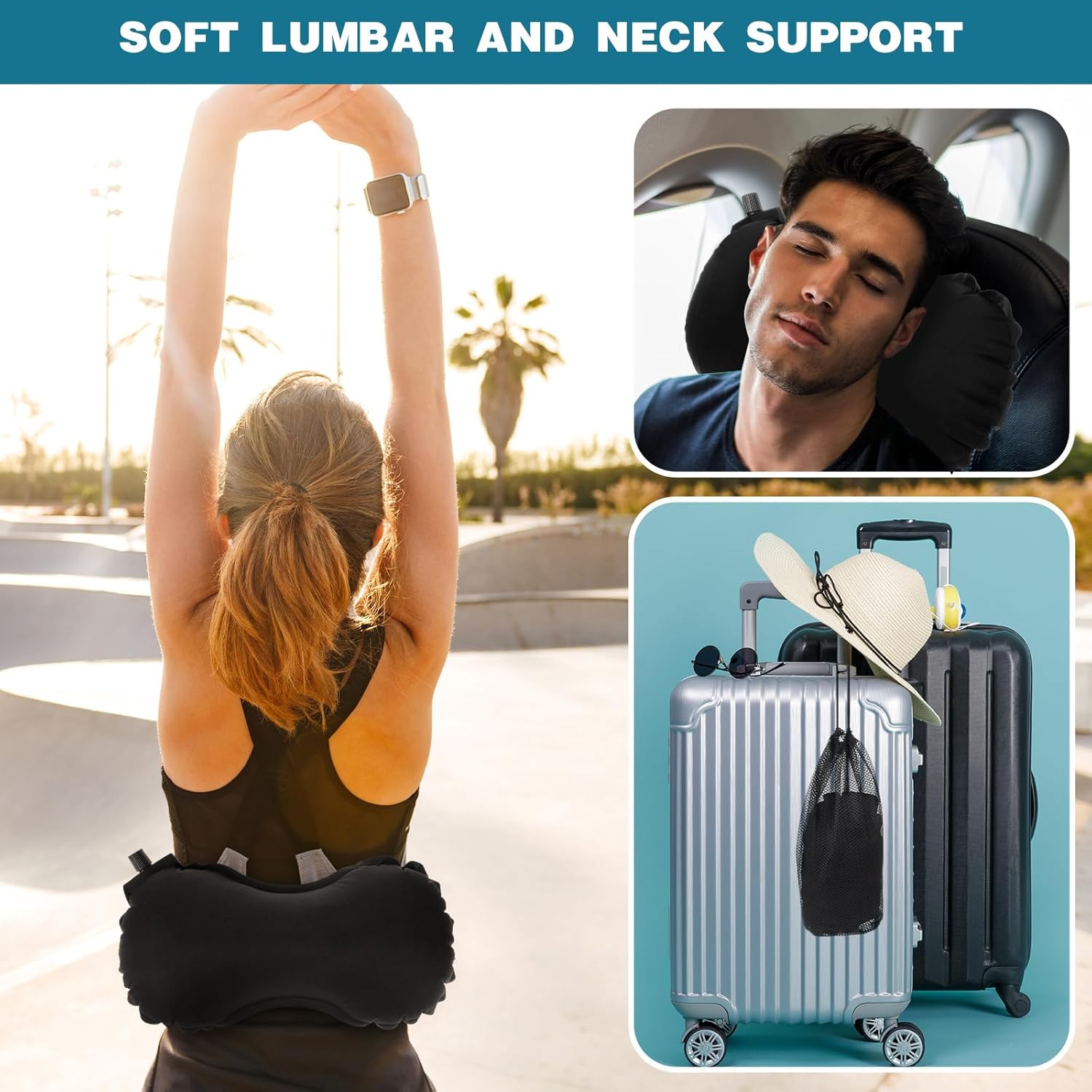 GlikCeil 2 Pcs Inflatable Travel Lumbar Pillow