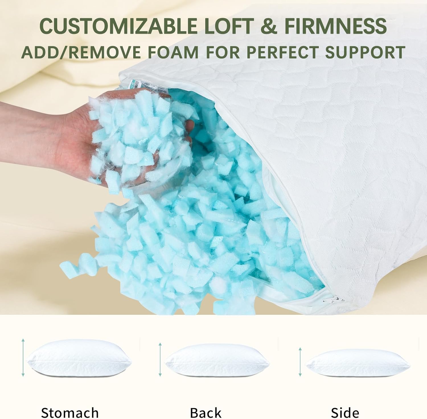 Ashena Adjustable Pillow with Cooling Bamboo Cover