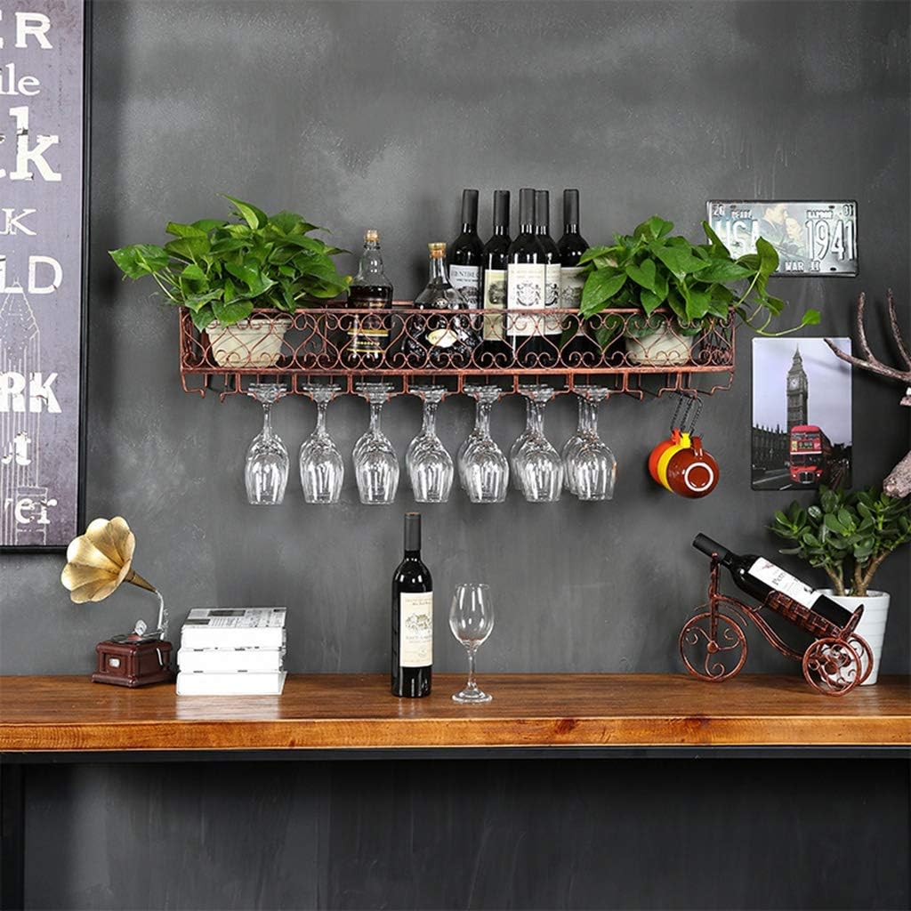 Retro Wall-Mounted Wine Rack with Metal Shelf