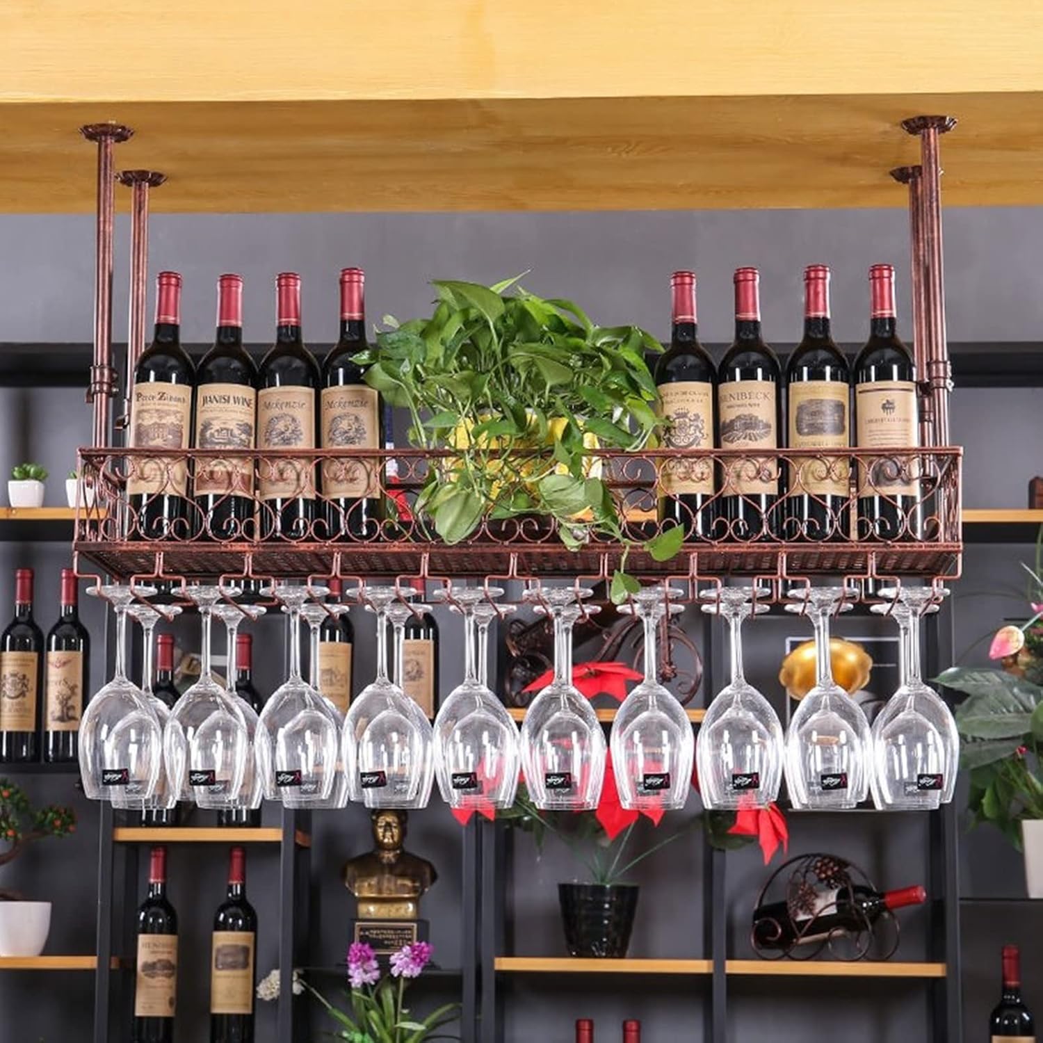 Suuim Wine Rack Wall Mount for Bottles and Glasses