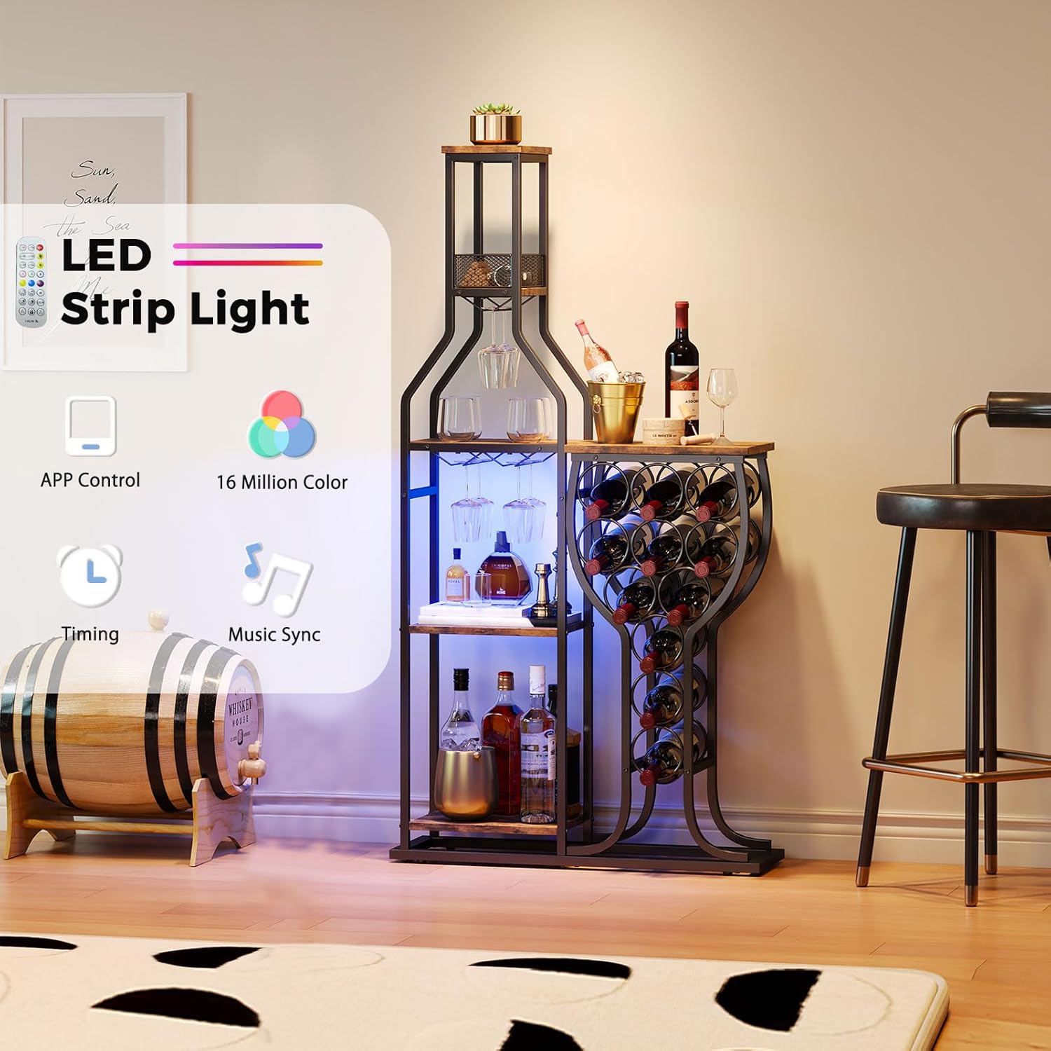 HavenlyYouth 5-Tier Freestanding Wine Cabinet with RGB Lighting 1
