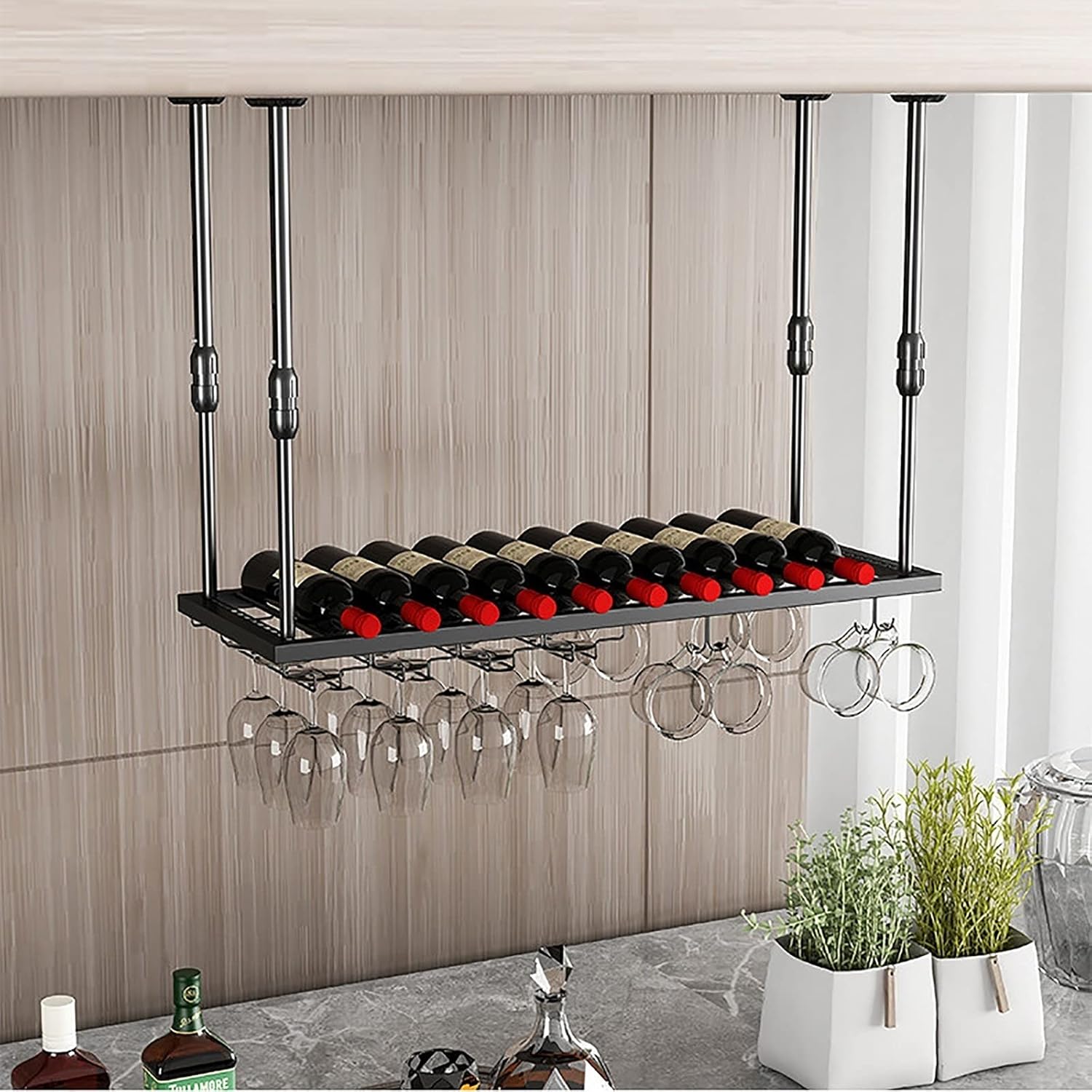 Suuim Wine Rack Hanging Glass Holder with Adjustable Height and Durable Metal Construction