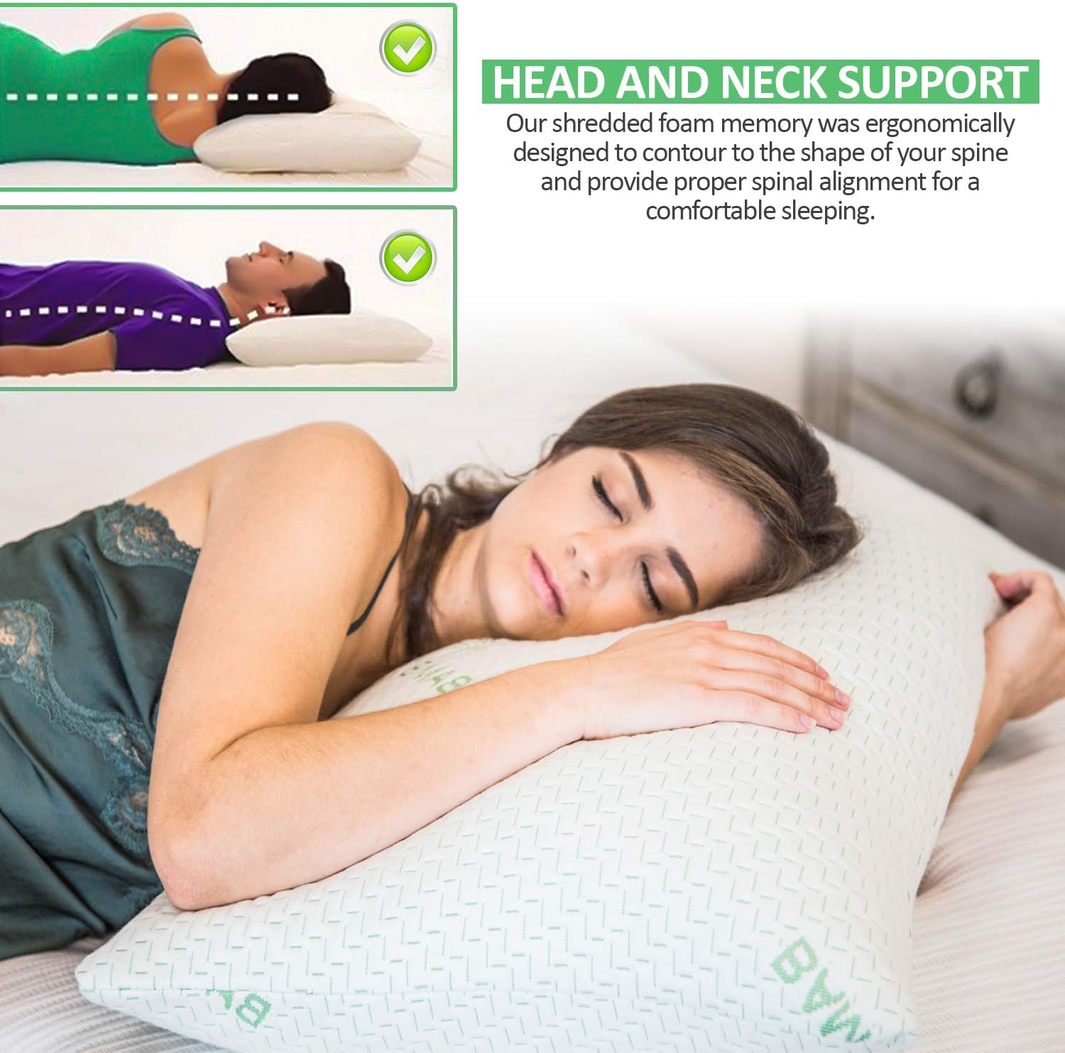 Elif Home Goods Queen Size Bamboo Rayon Pillow Set