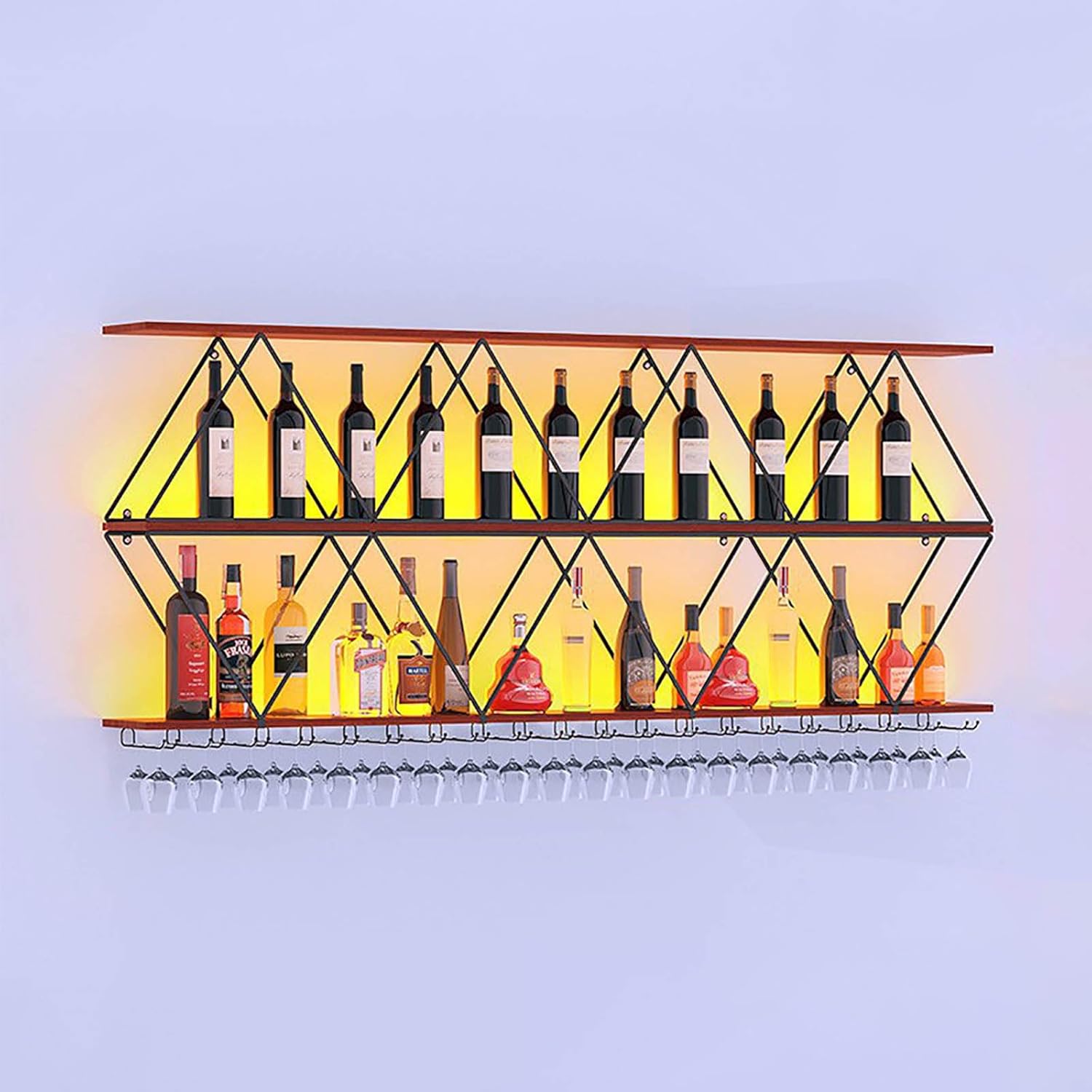 59in Wall Mount Wine Rack with Glass Holder