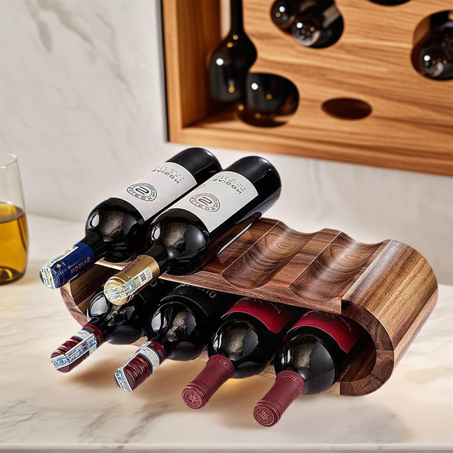 MultiBey 8-Bottle Acacia Wood Wine Rack - Freestanding Countertop