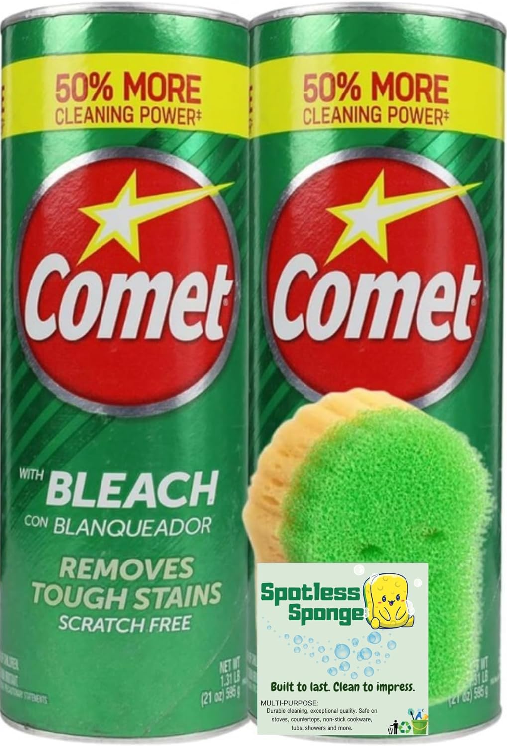 Spotless Sponge Comet Powder Cleanser 21 Oz Scratch-Free Cleaning Set