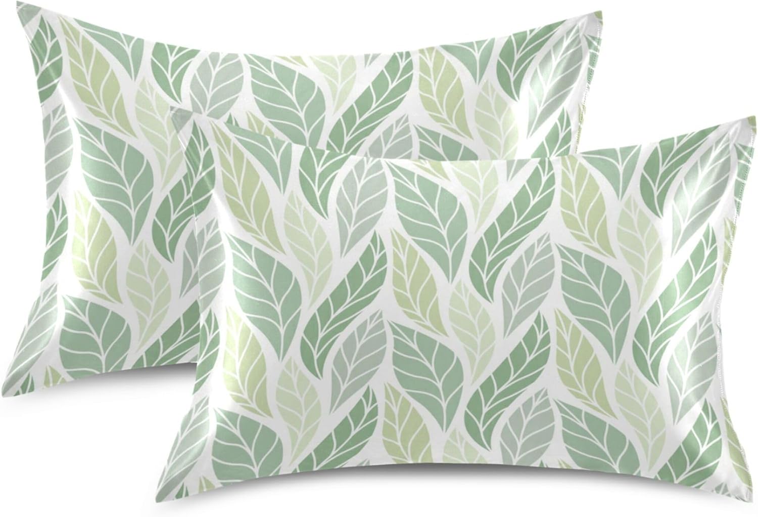 TSENQUE Geometric Green Leaves Pattern Satin Pillow Case