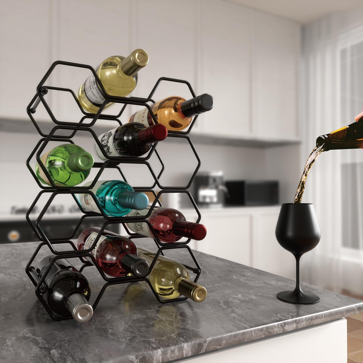 Buruis 14-Bottle Modern Metal Wine Rack - Black