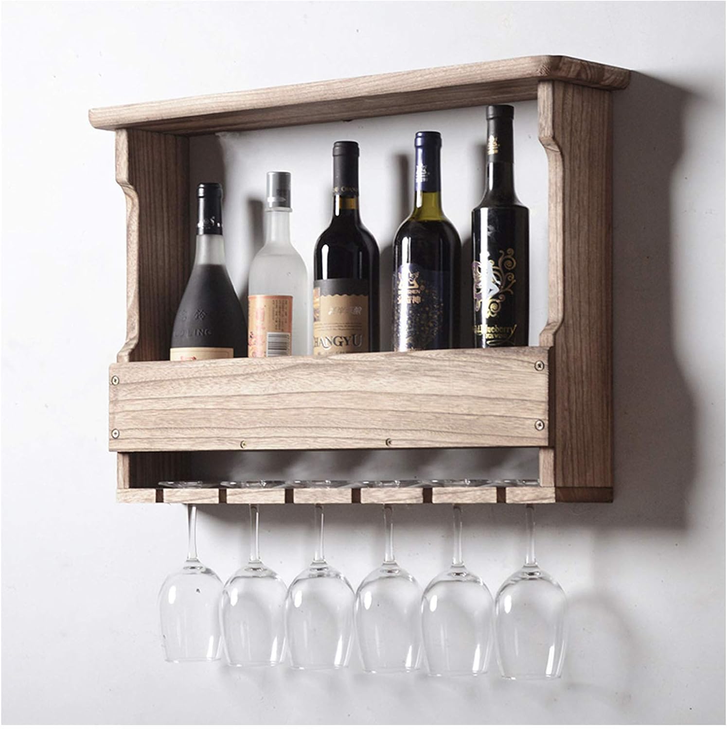 BOCbco Wall-Mounted Wine Rack with 5 Bottle and 6 Glass Holder