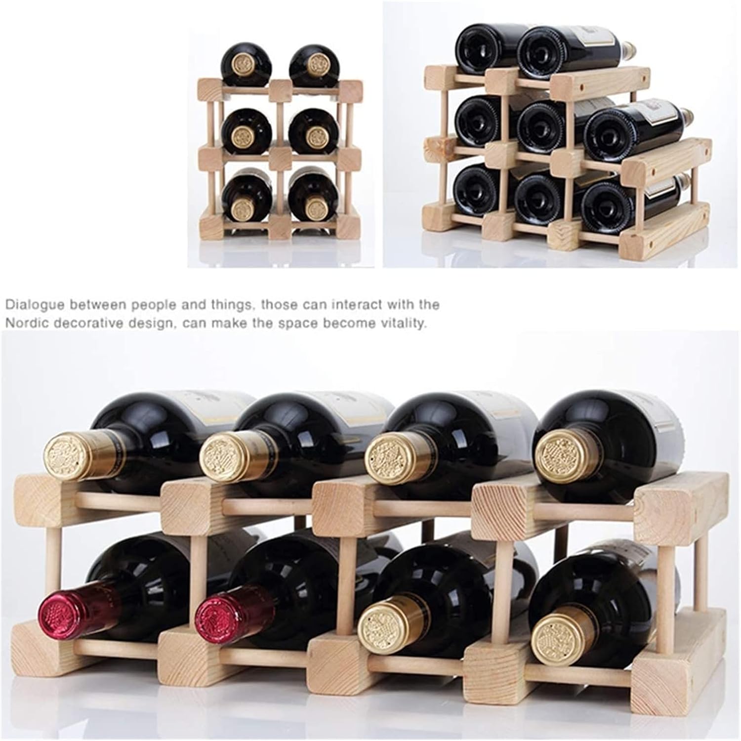 ALDEPO 8 Bottle Freestanding Wine Rack Solid Wood