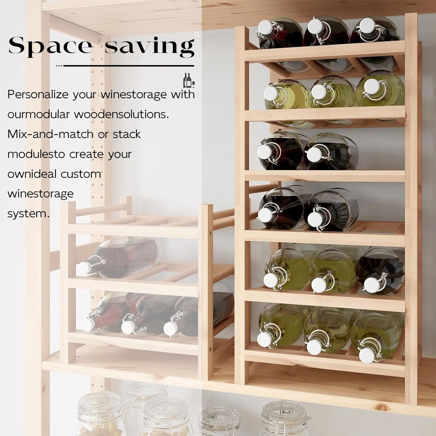Haihomebest Solid Wood Wine Rack 9-Bottle 3-Tier