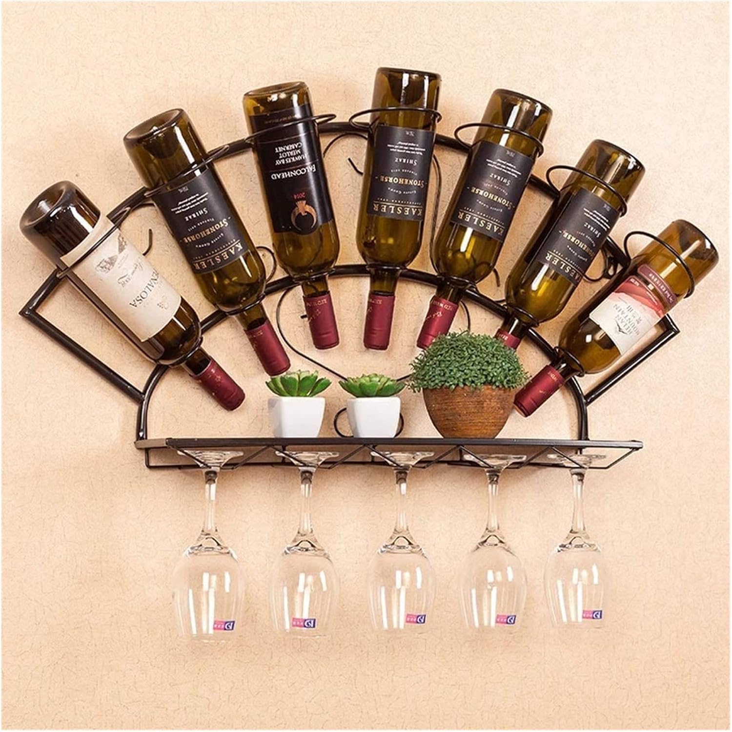 ALDEPO Wall-Mounted Wine Rack - 7 Bottles 10 Glasses