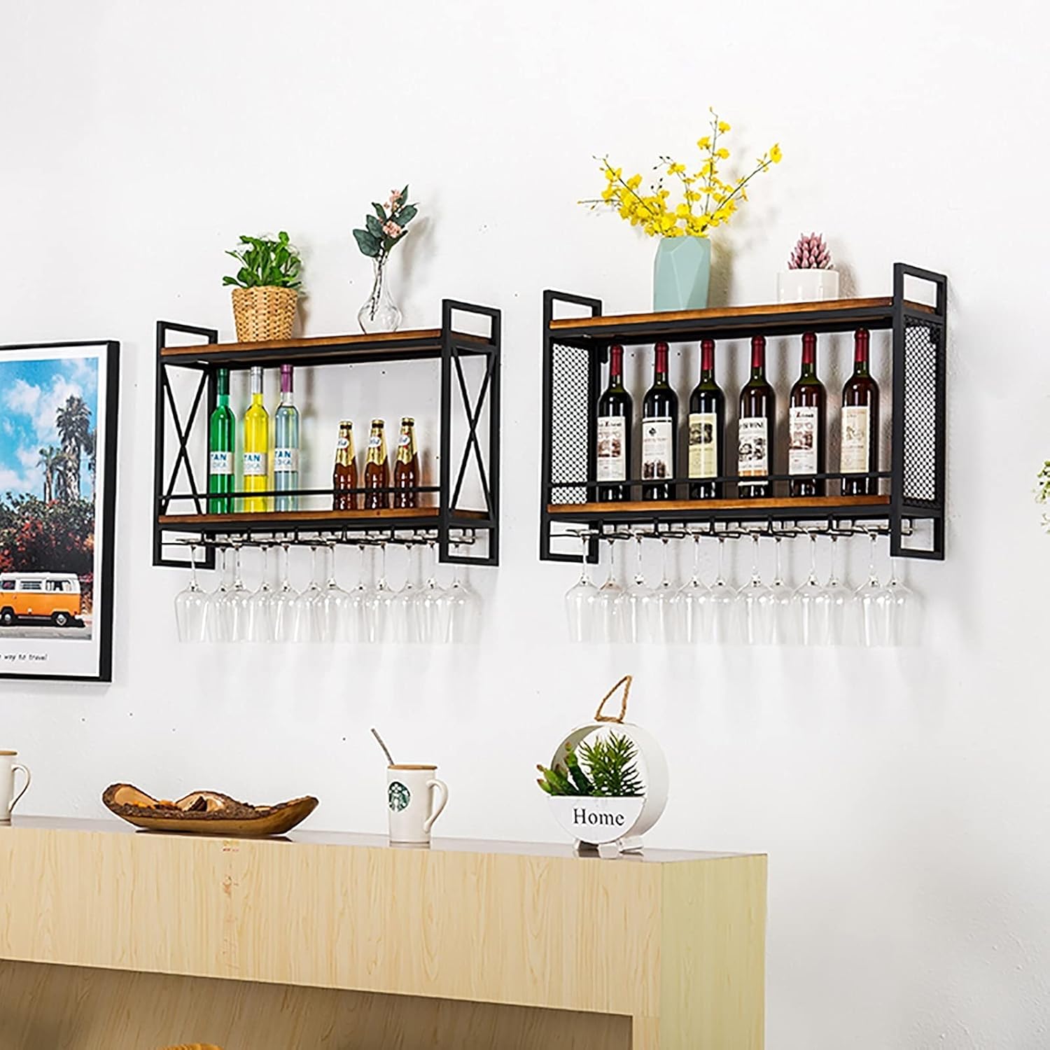 ZJDYDY Wall-Mounted Industrial Wine Rack