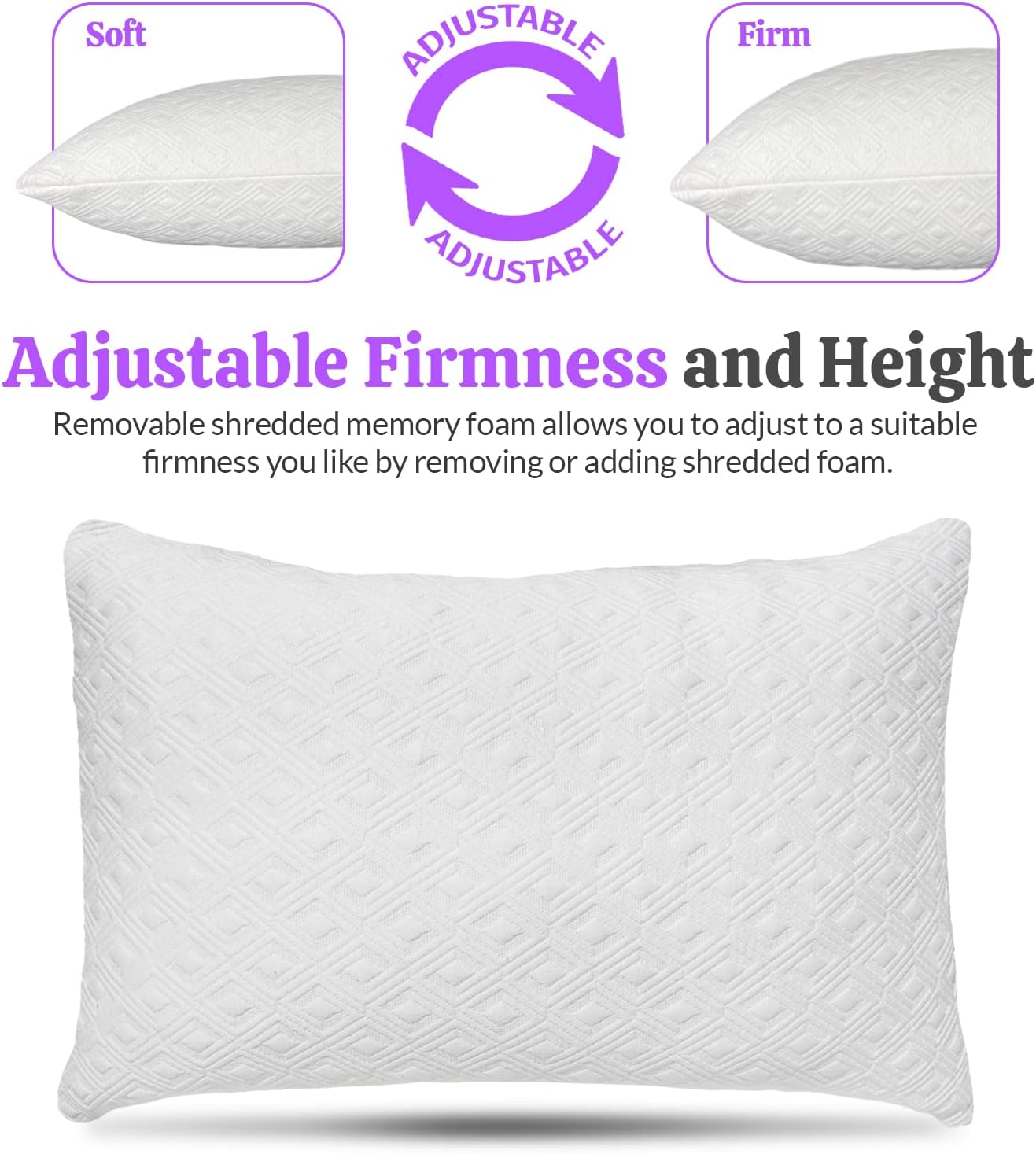 2 Pack King Size Rayon Bamboo Pillows with Memory Foam