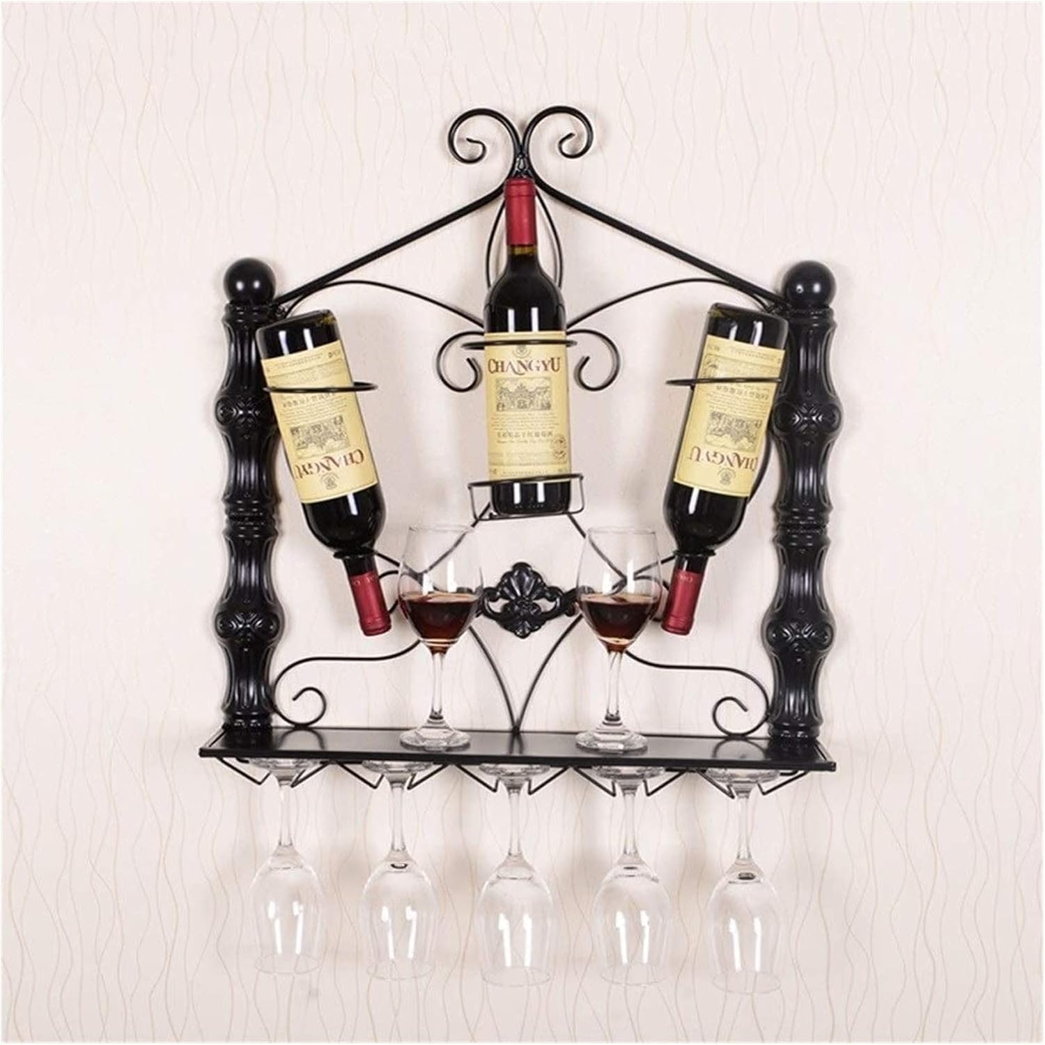 ALDEPO Wine Rack Wrought Iron Display Shelf Black