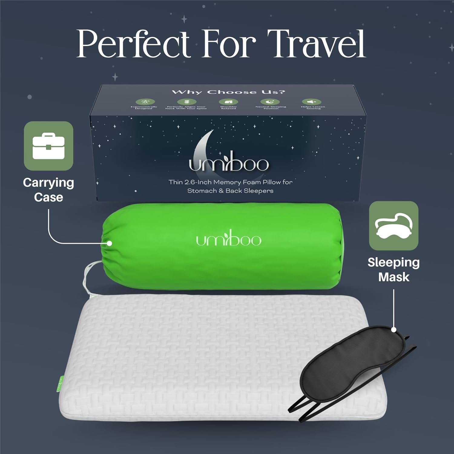 Umiboo Gel-Infused Foam 25-Inch Pillow 2-Pack White