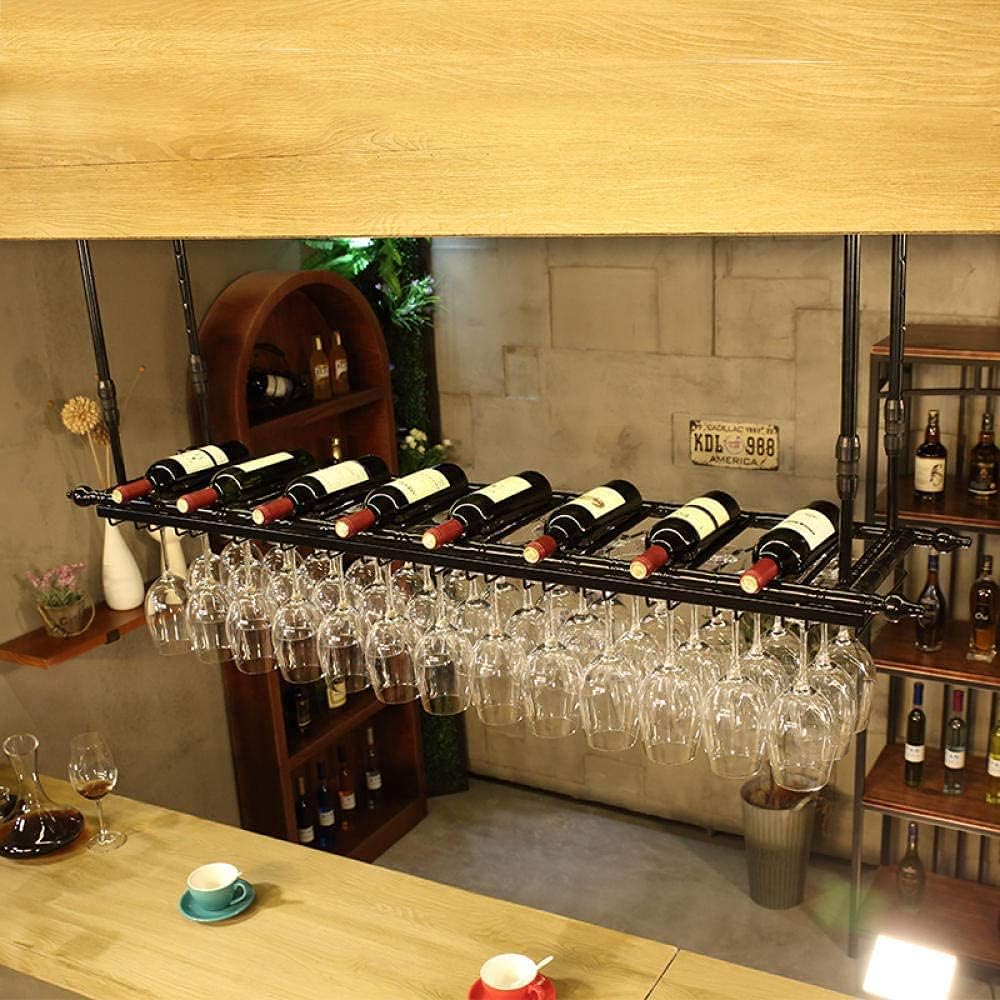 Modern Ceiling Wine Rack with Adjustable Rod and Glass Holder