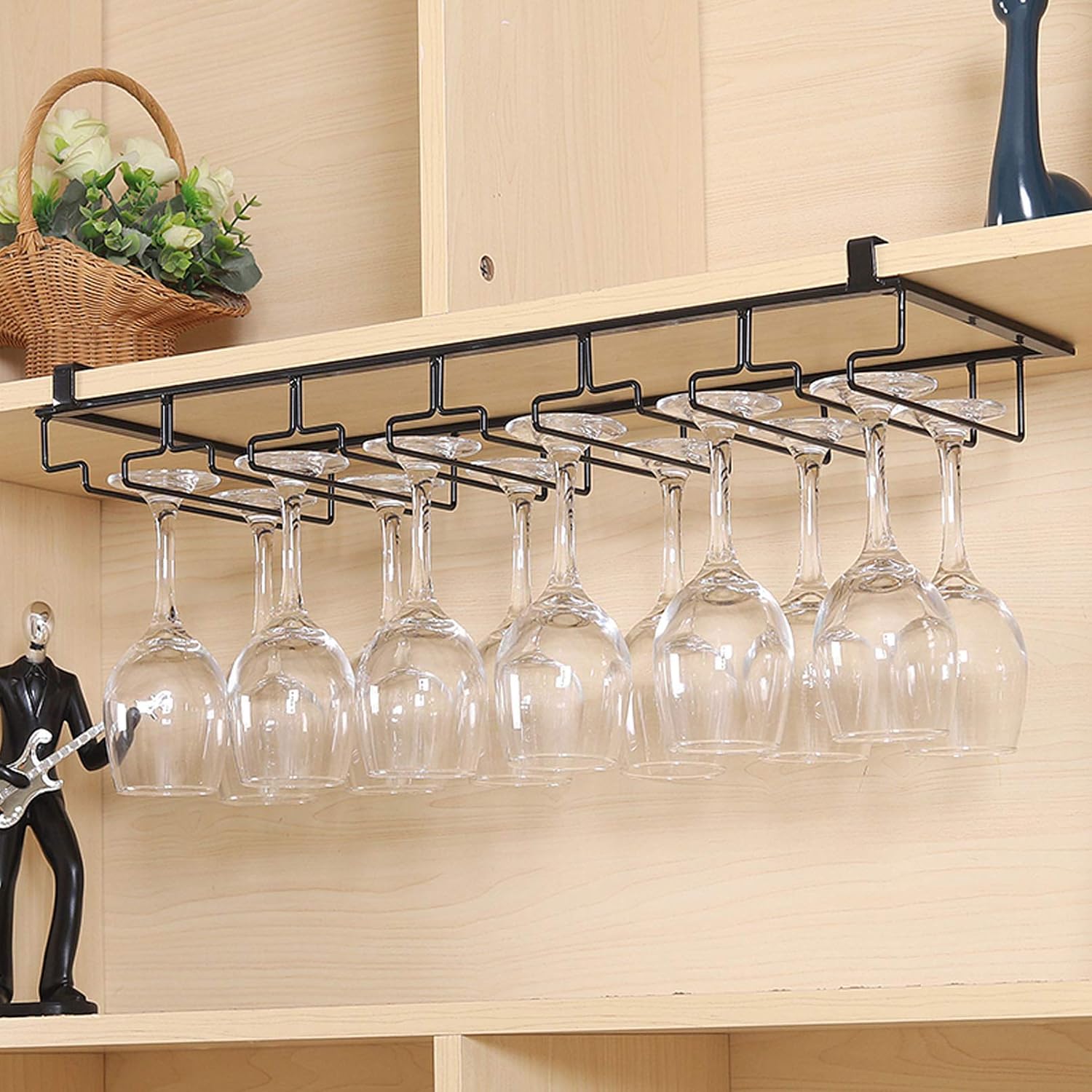 Wine Glass Rack Set - Metal Wire Under Cabinet Storage Holder