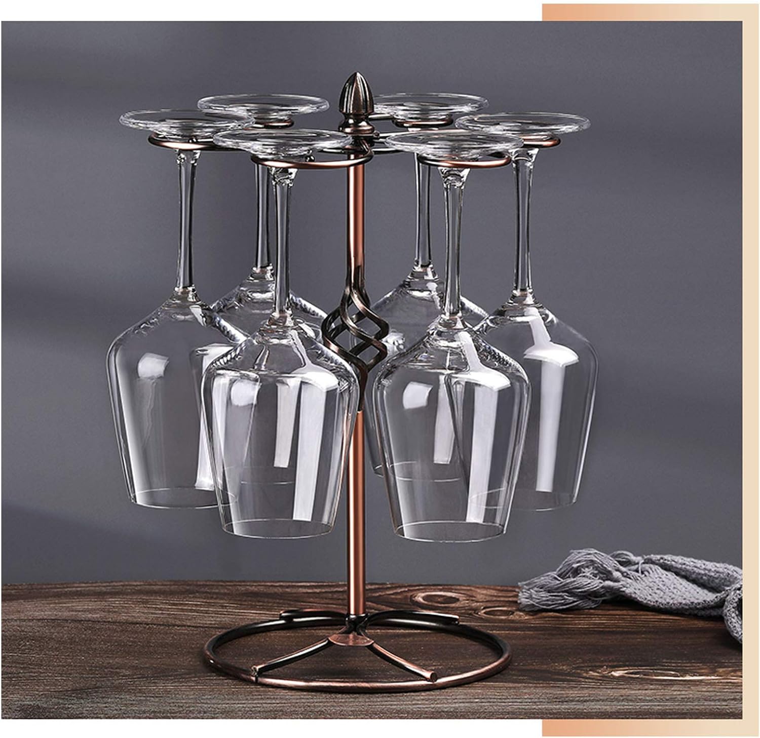 BOCbco Bronze Spiral Wine Glass Rack with 6 Hooks