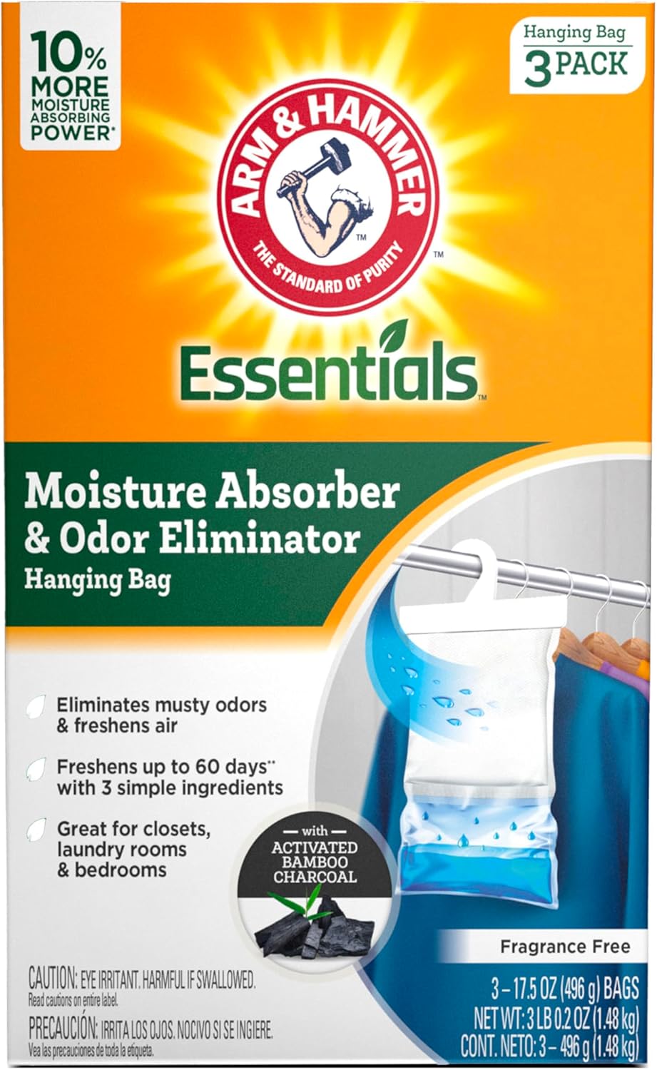 Arm Hammer Essentials Hanging Moisture Absorber 3 Pack Fragrance Free