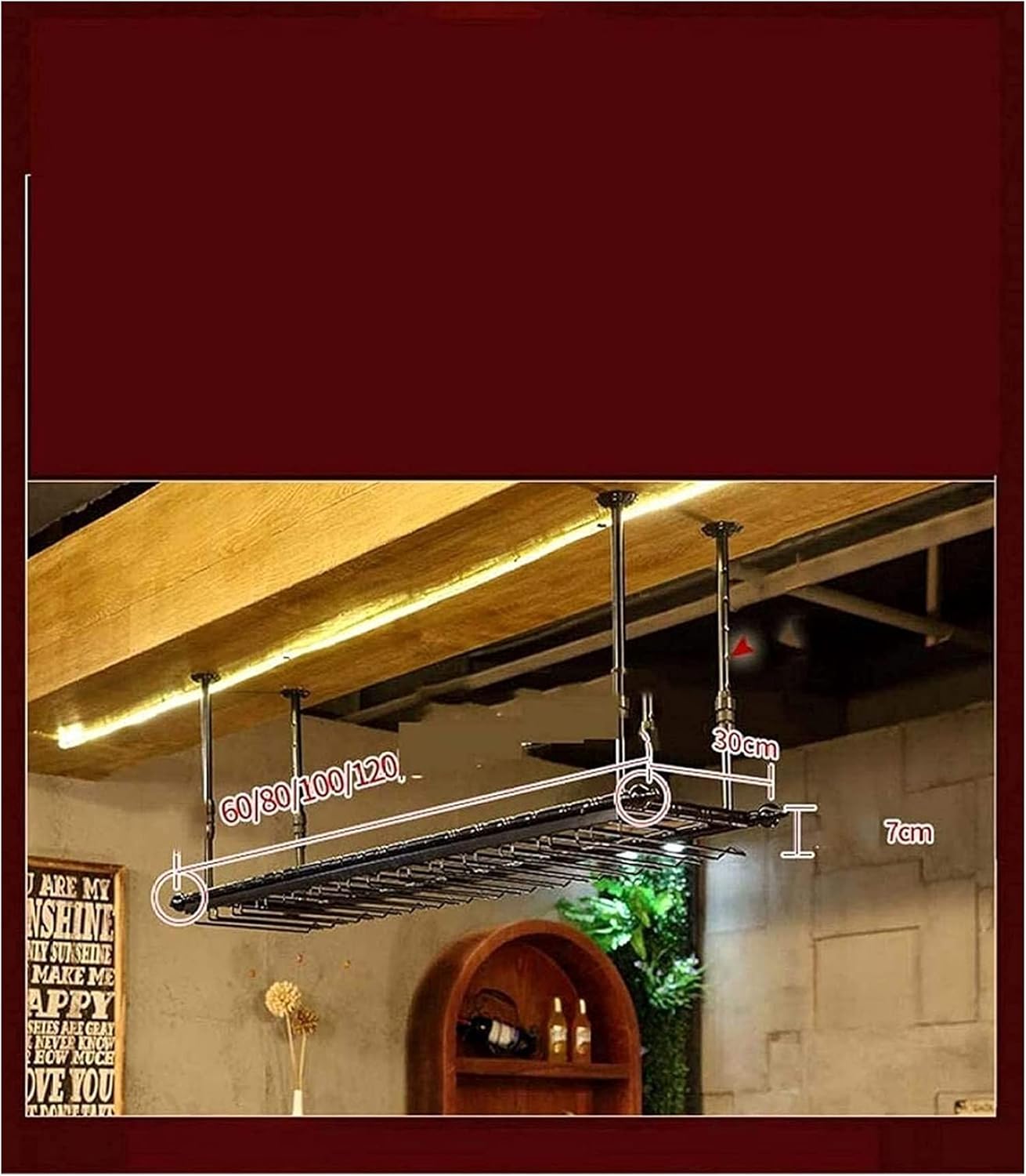Ceiling Hanging Wine Rack with Glass Holder Shelf and Stemware Holder