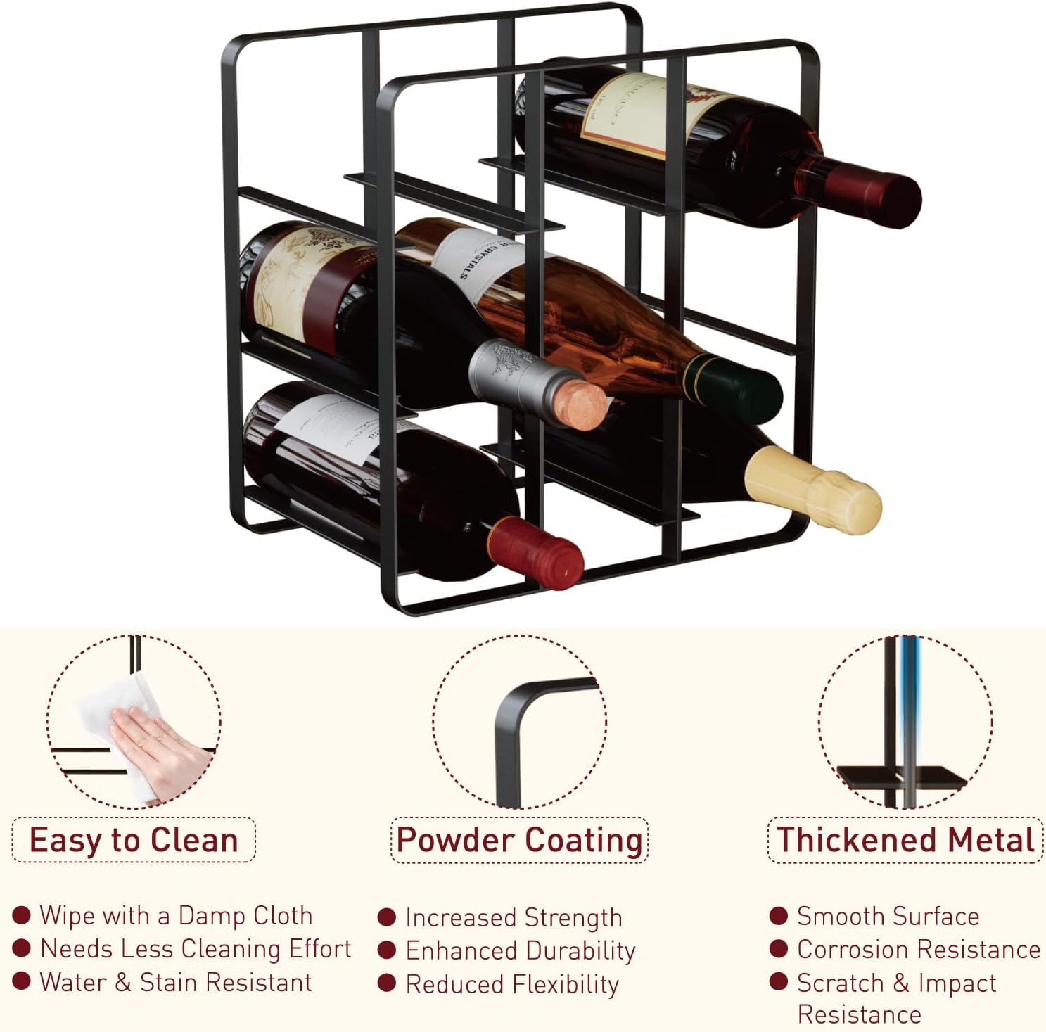 Buruis 9-Bottle Metal Wine Rack Black Freestanding 1