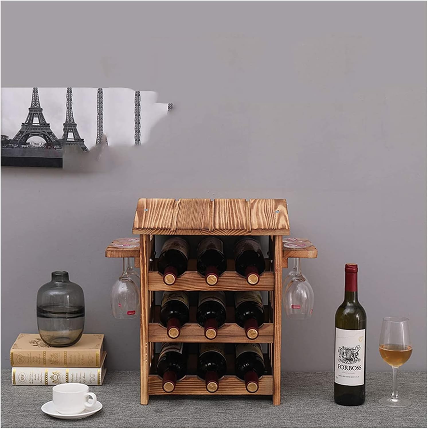 ALDEPO Wall-Mounted Wine Rack 3-Layer with 4-Glass Holder