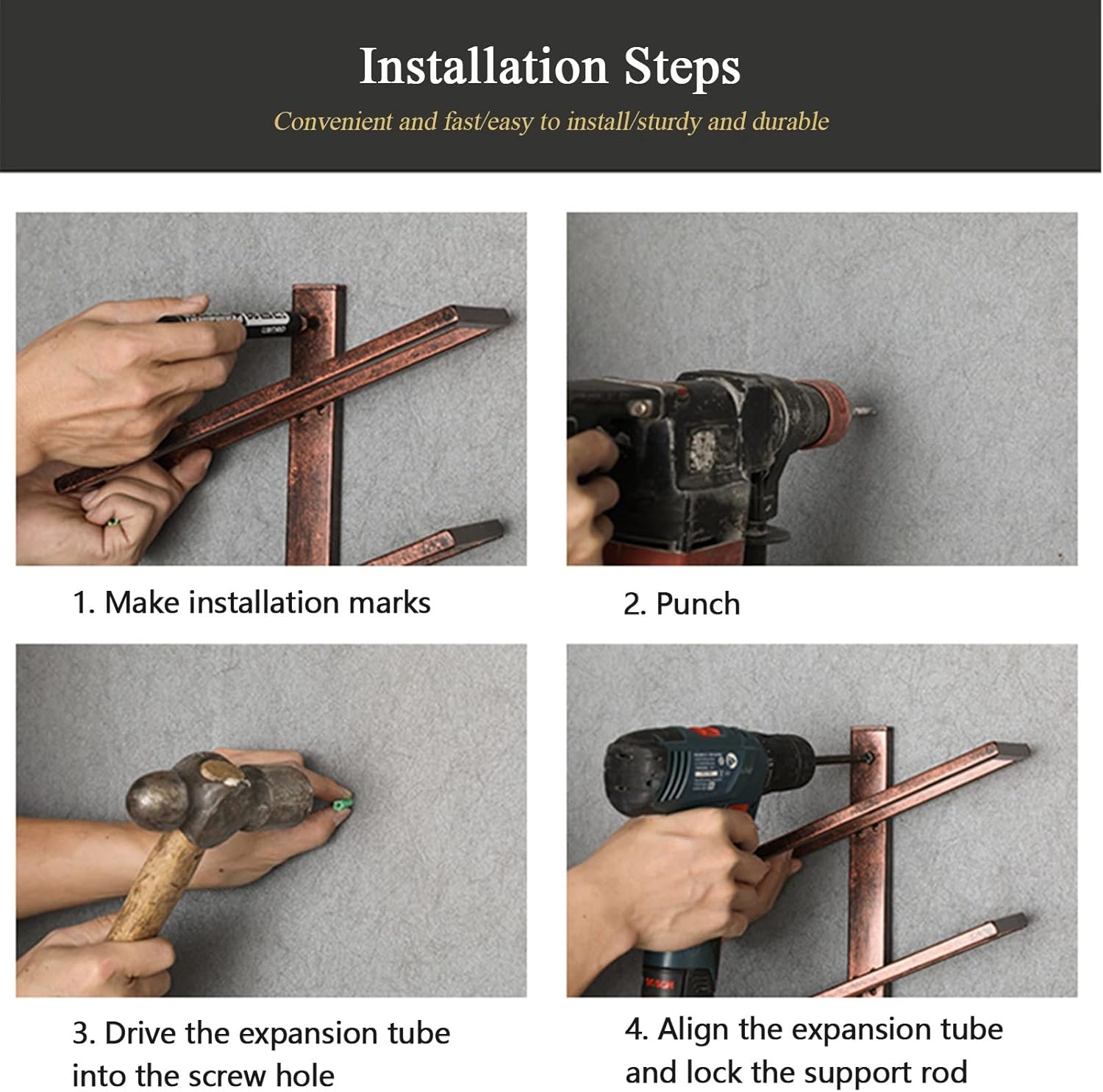Wall-Mounted Wine Rack with 5 Sizes and Iron Construction