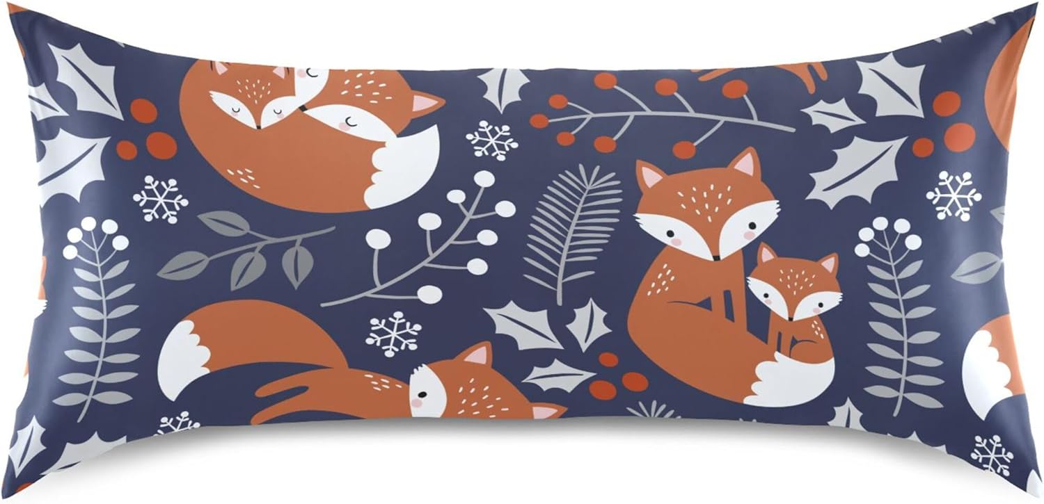 TSENQUE Cute Fox Leaves Berry Satin Pillow Case