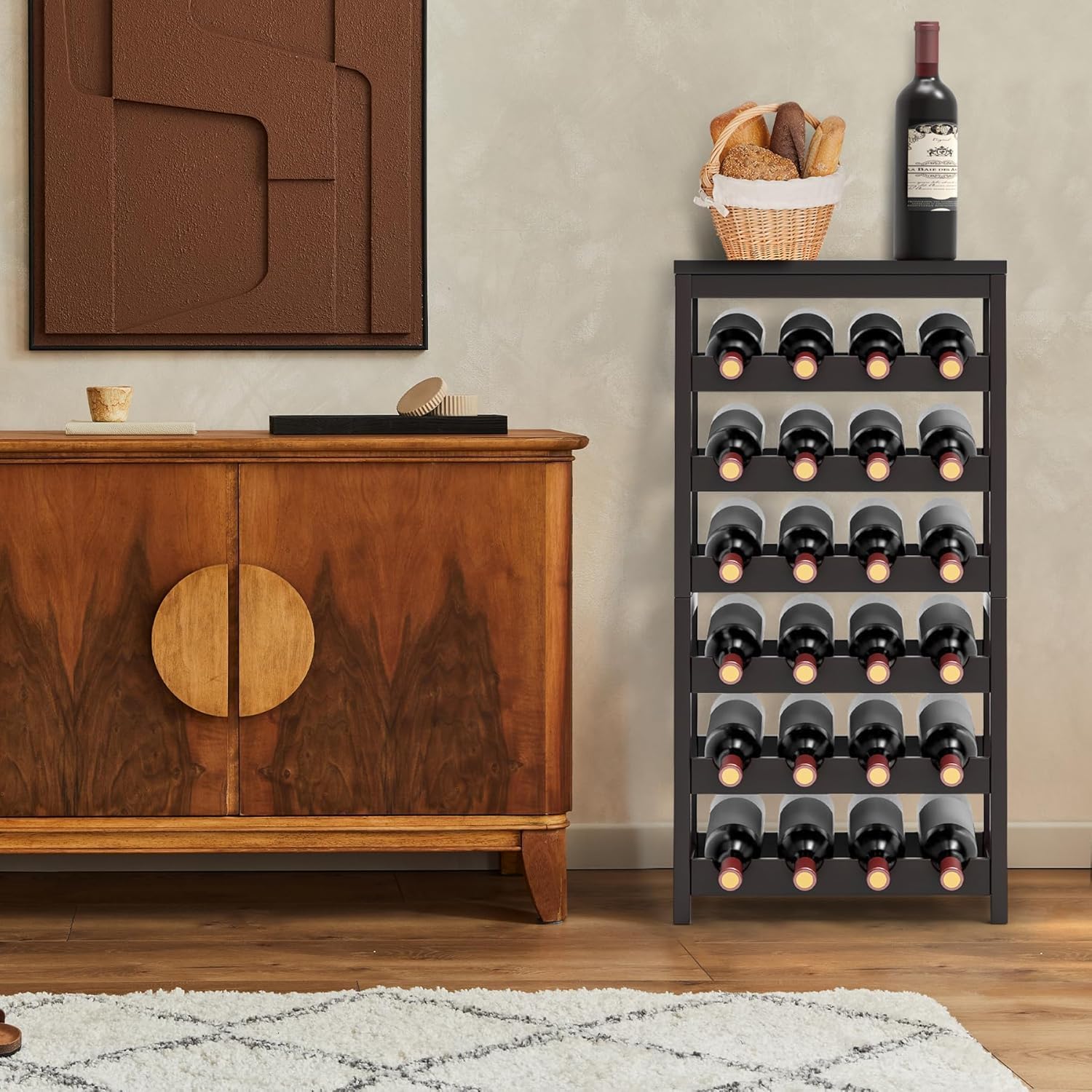 FoverOne 24-Bottle Bamboo Freestanding Wine Rack - Dark Brown