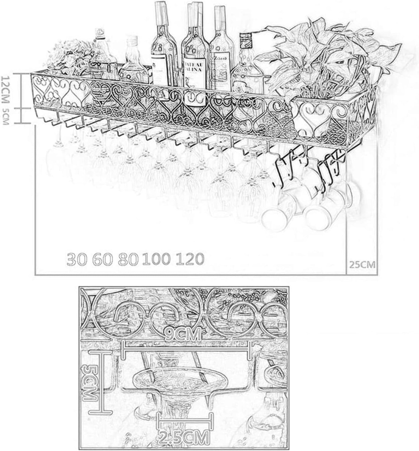 ALDEPO Wall-Mounted Wine Rack with Glass Holder Black Organizer