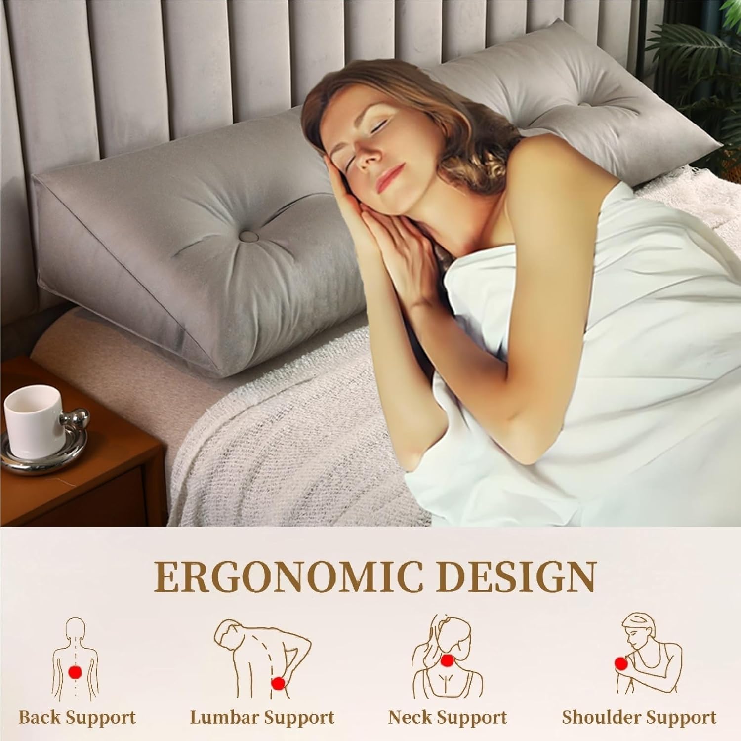 KANG DONG Large Triangular Headboard Wedge Pillow for Reading and Relaxing