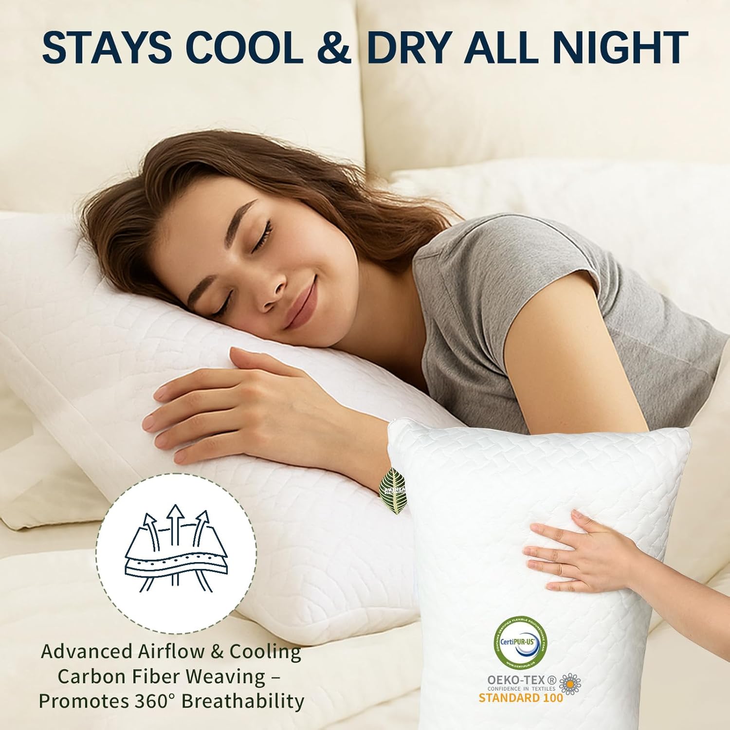 Ashena Adjustable Pillow with Cooling Bamboo Cover