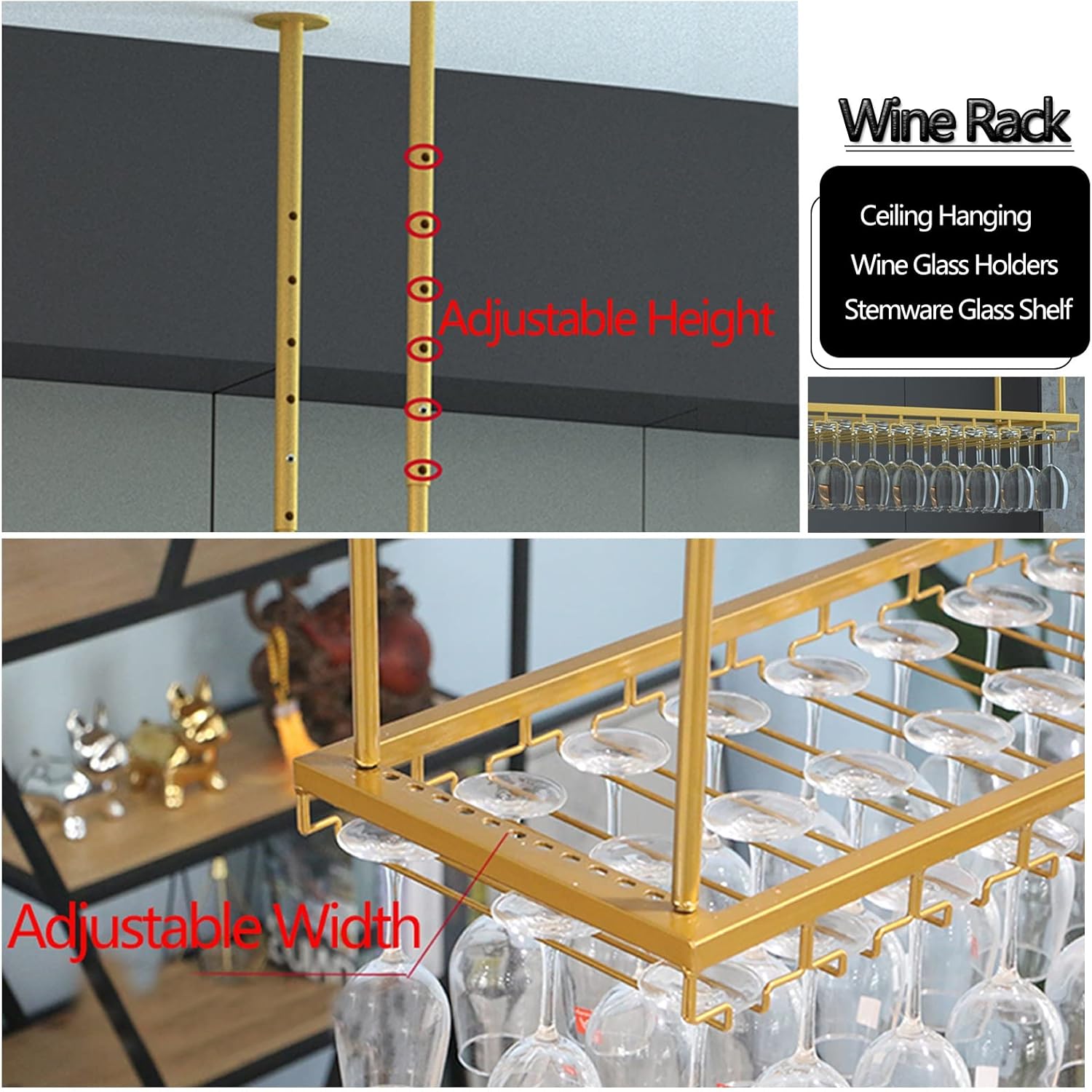 Adjustable Wine Rack Ceiling Holder for Kitchen and Bar