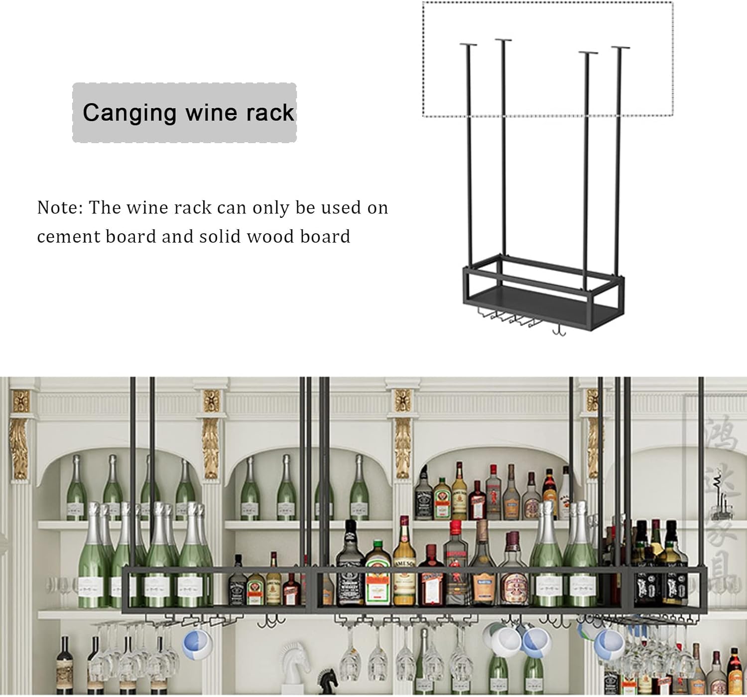 Black Wine Rack with Glass Holder 2-in-1 Stemware Bottle Storage