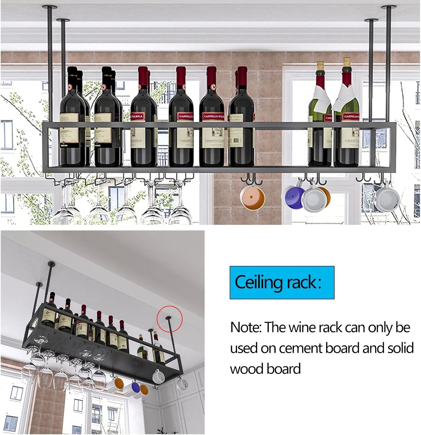 Suuim Iron Wine Holder Ceiling Rack with Adjustable Height