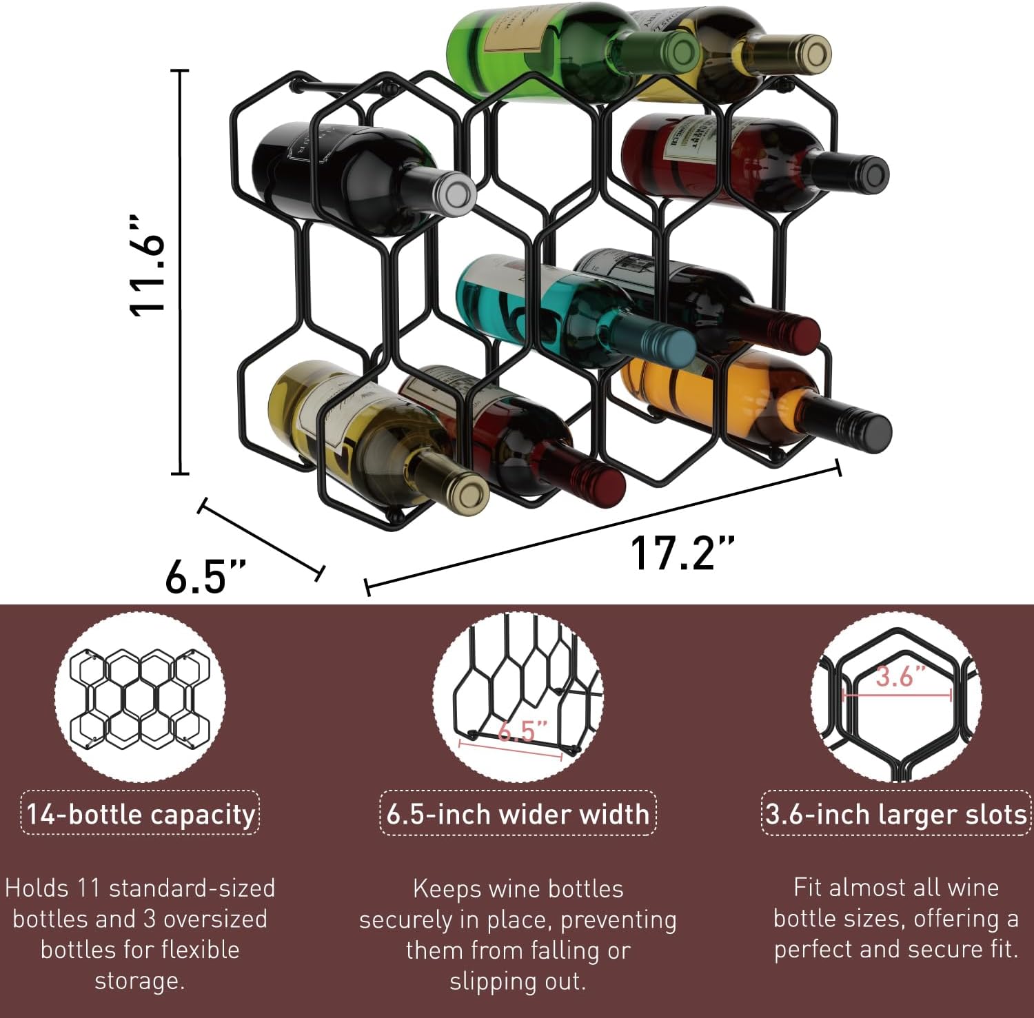 Buruis 14-Bottle Modern Metal Wine Rack - Black