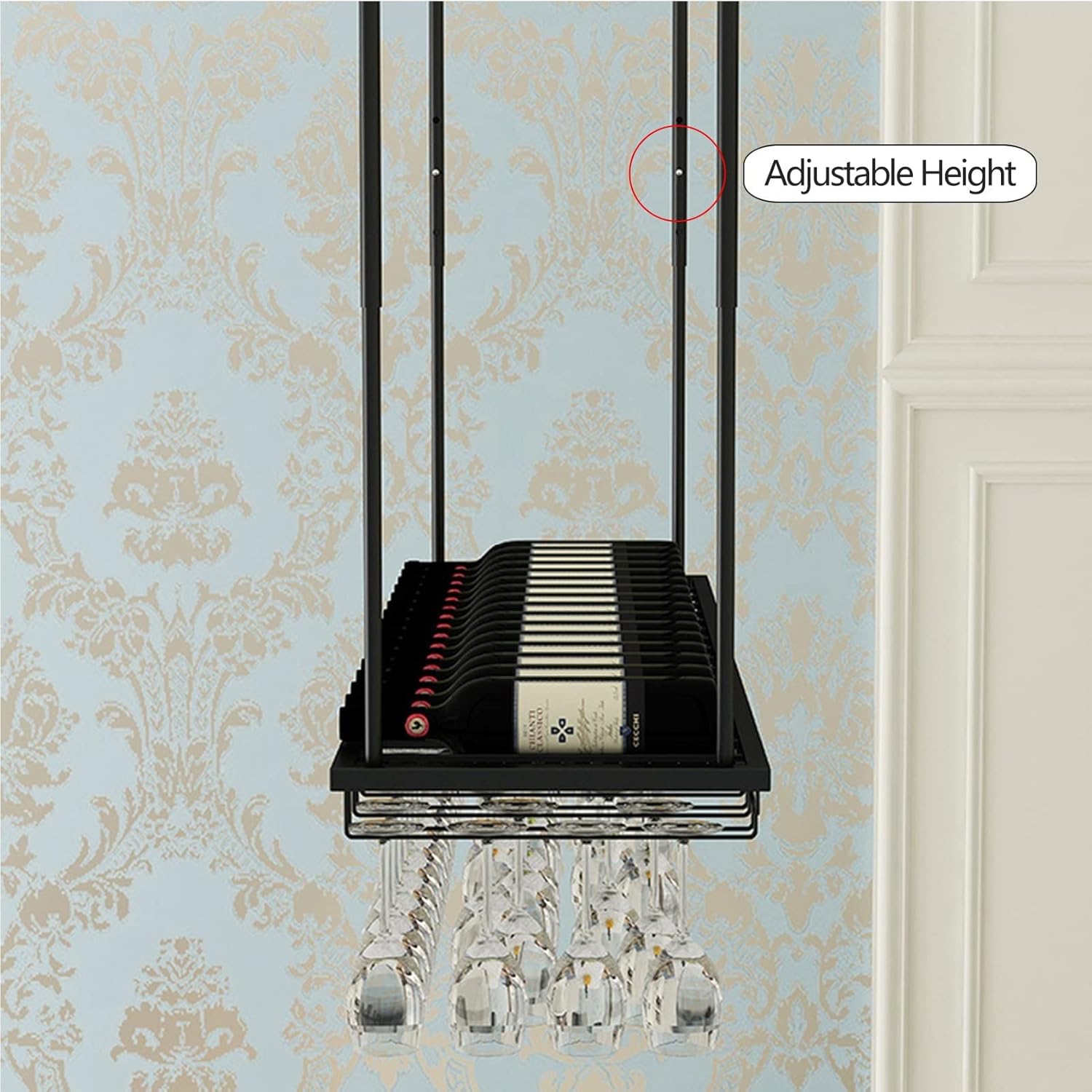 Suuim Metal Wine Glass Holder with Adjustable Ceiling Rack 1