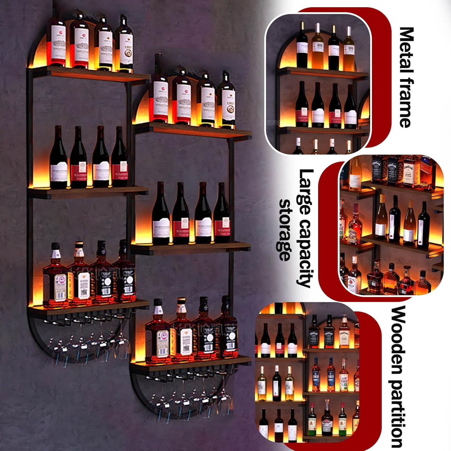 RAJYQODIS Wall Mounted Wine Rack 3-Tier Black Industrial Style