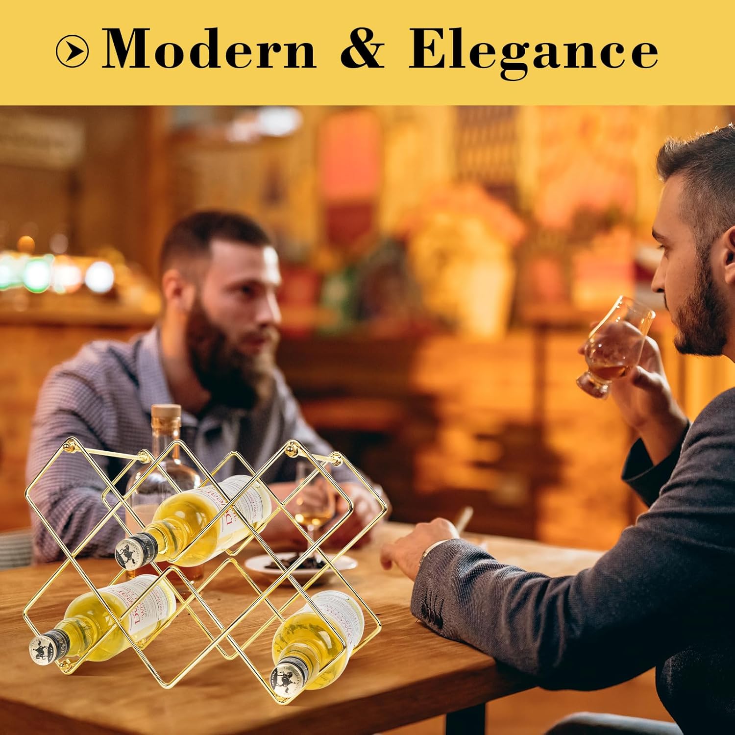 Modern Gold Metal Wine Rack 10 Bottles